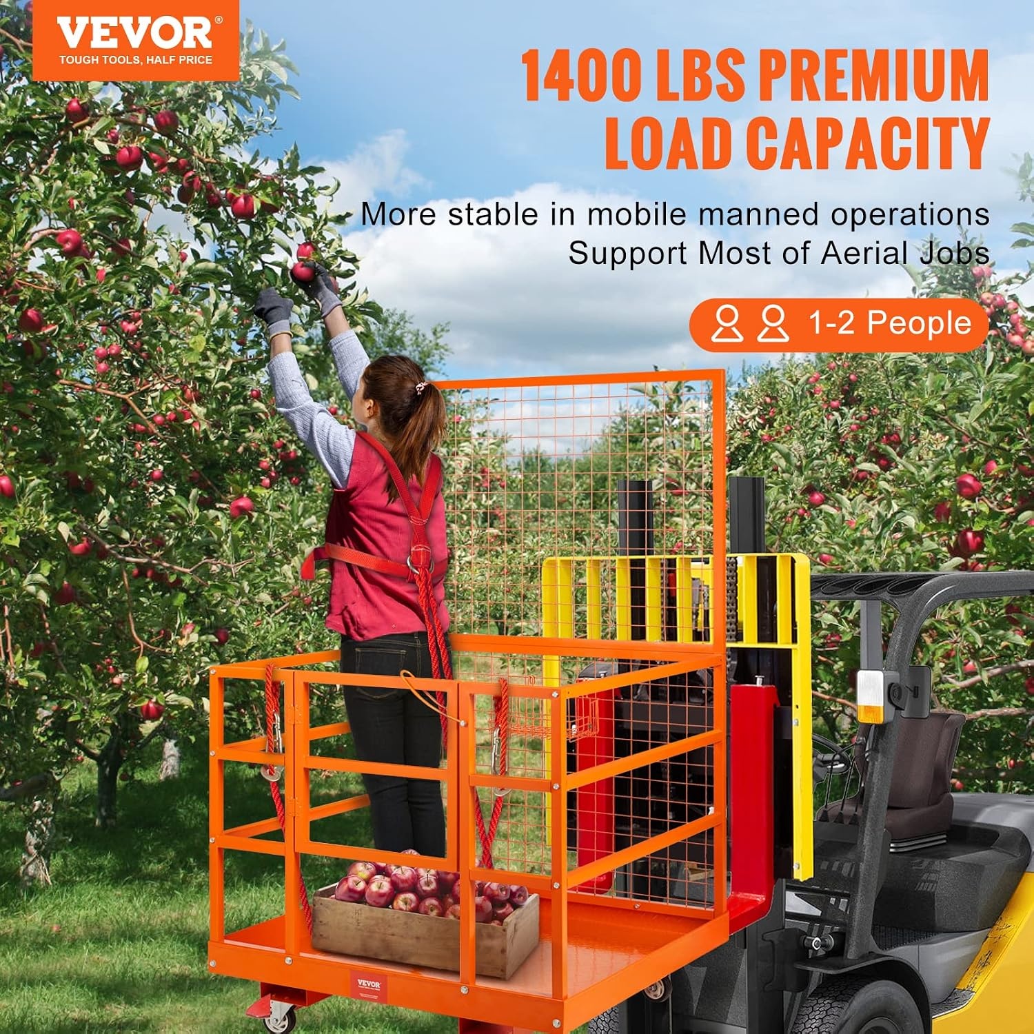 image:imageVEVOR Forklift Safety Cage Forklift Man Basket 1400lbs Capacity 43x45 Work Platform with Safety Harness amp Lock Drain Hole amp Wheels amp Tool Basket Perfect for Aerial Work43x45 with Wheels