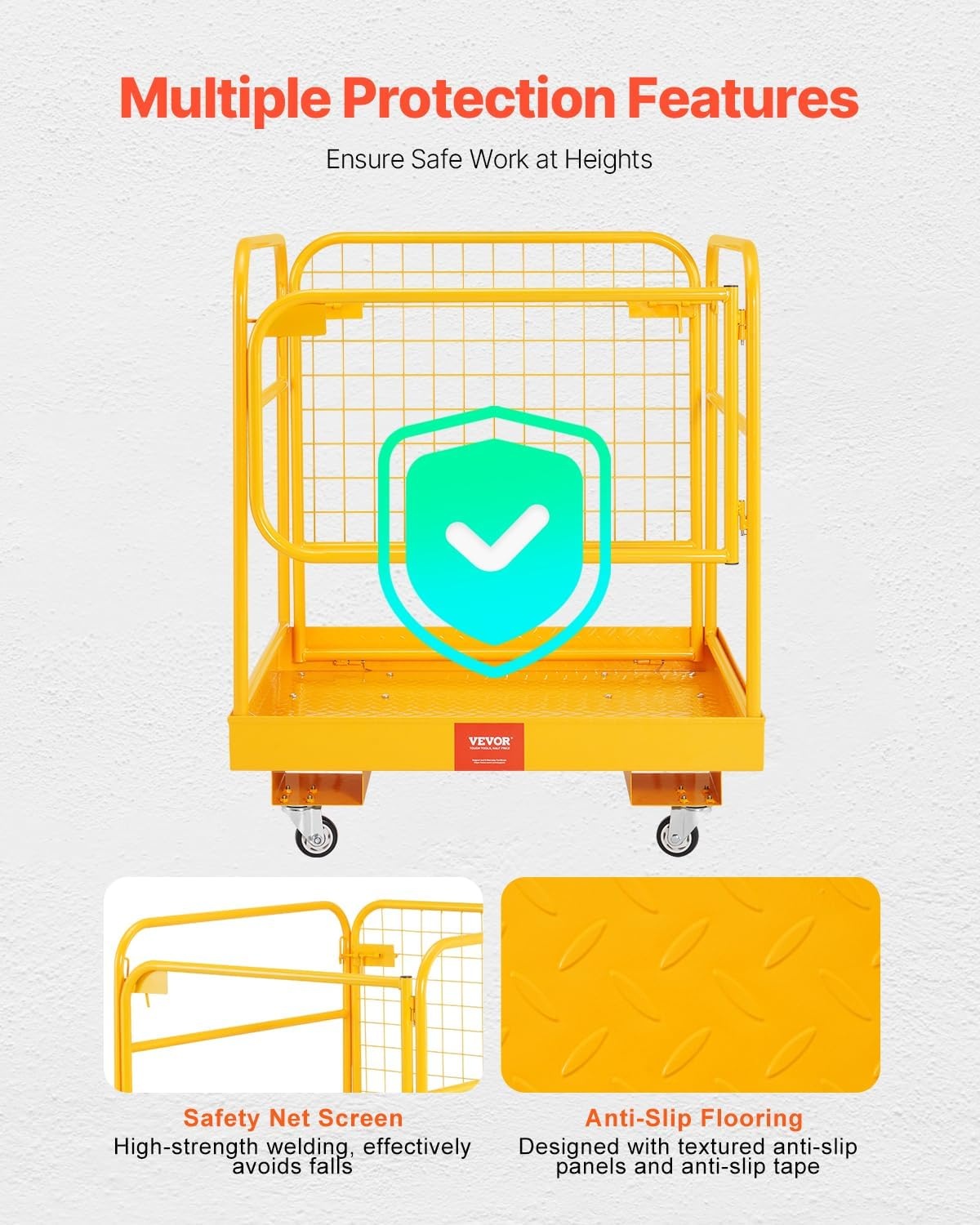 image:imageVEVOR Forklift Safety Cage Forklift Man Basket 1400lbs Capacity 43x45 Work Platform with Safety Harness amp Lock Drain Hole amp Wheels amp Tool Basket Perfect for Aerial Work36x36 with Wheels