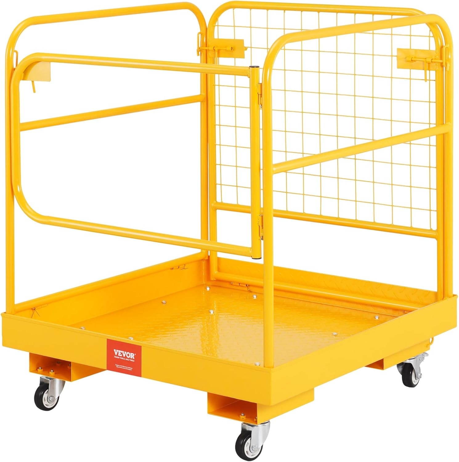 image:imageVEVOR Forklift Safety Cage Forklift Man Basket 1400lbs Capacity 43x45 Work Platform with Safety Harness amp Lock Drain Hole amp Wheels amp Tool Basket Perfect for Aerial Work36x36 with Wheels