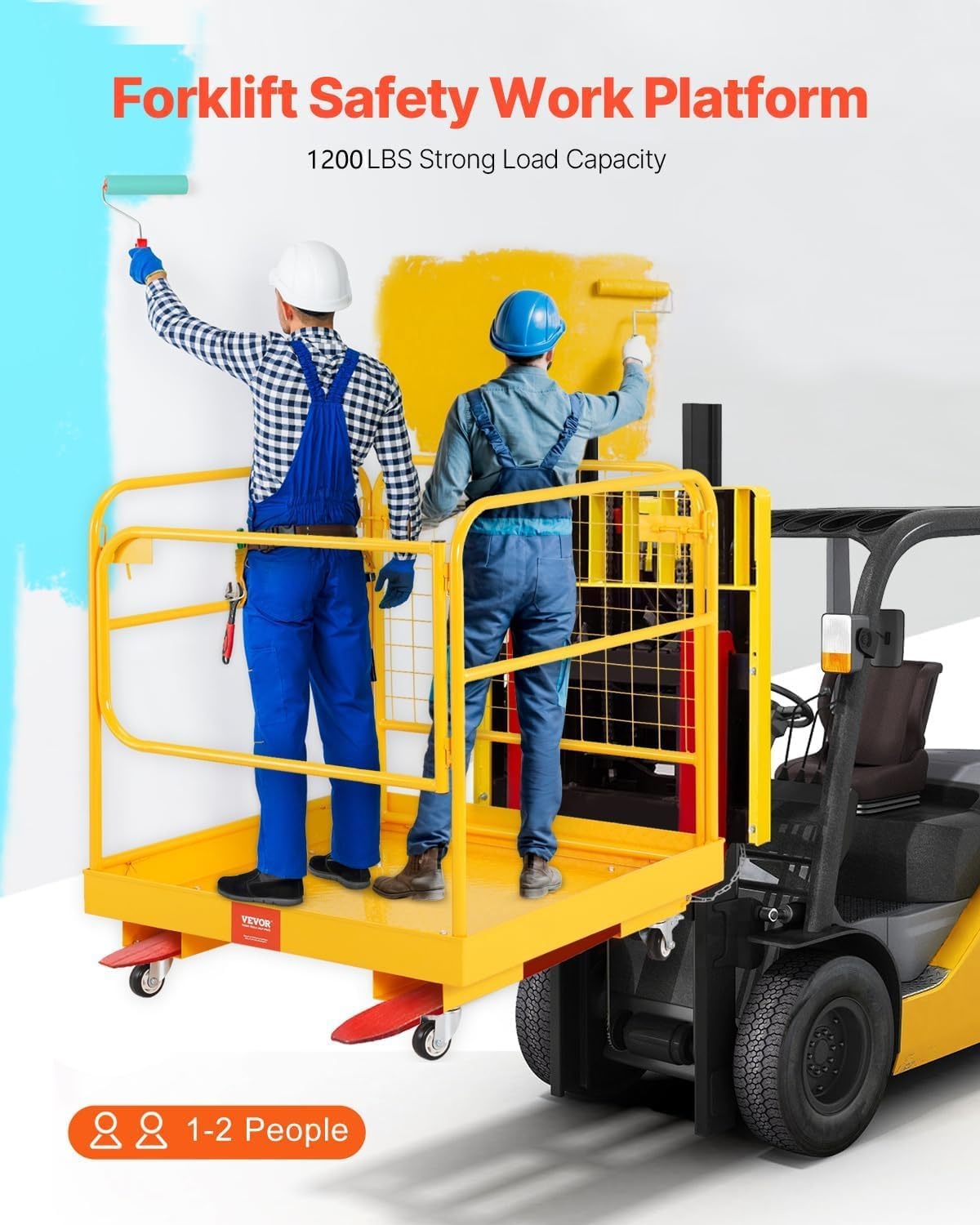 image:imageVEVOR Forklift Safety Cage Forklift Man Basket 1400lbs Capacity 43x45 Work Platform with Safety Harness amp Lock Drain Hole amp Wheels amp Tool Basket Perfect for Aerial Work36x36 with Wheels