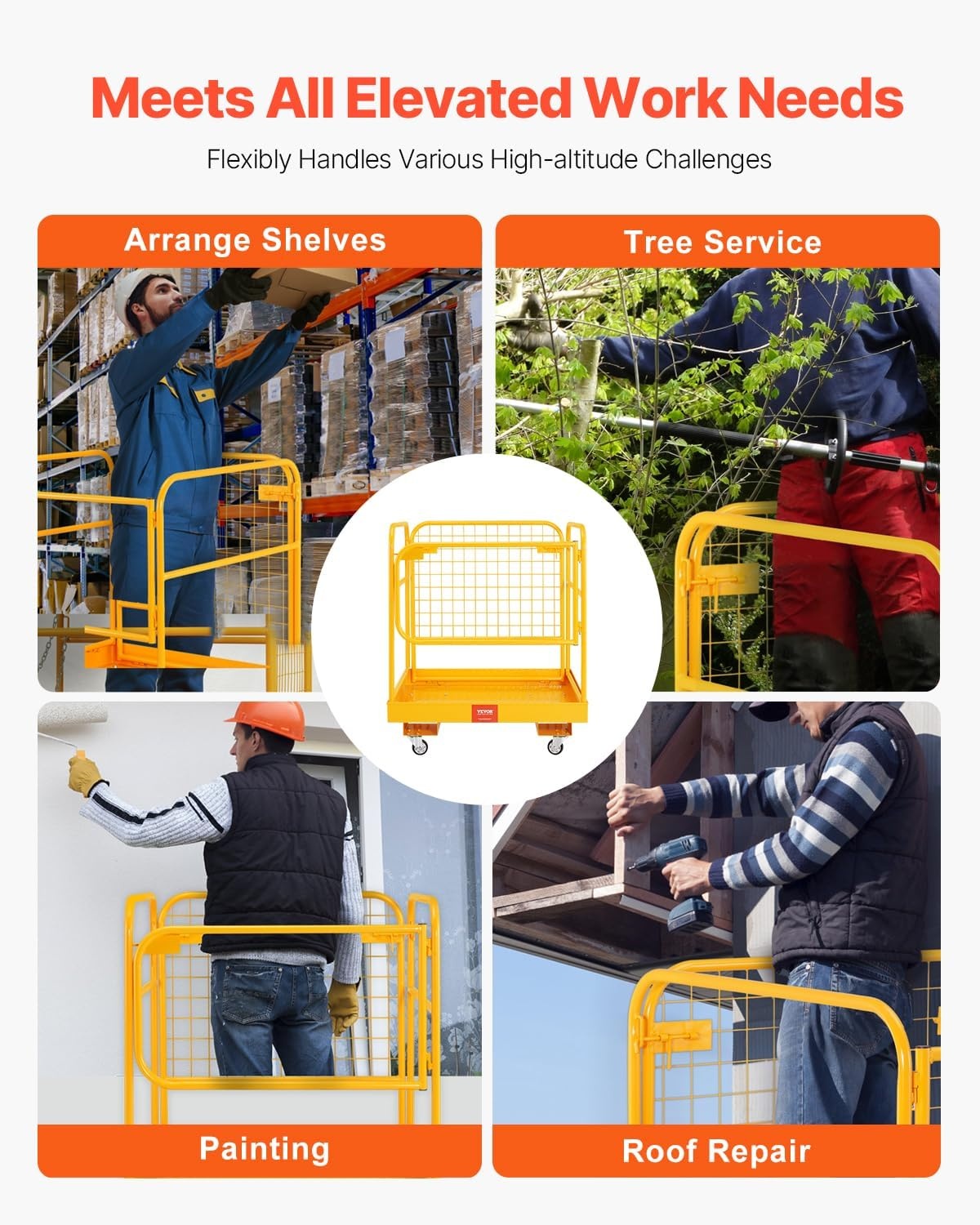 image:imageVEVOR Forklift Safety Cage Forklift Man Basket 1400lbs Capacity 43x45 Work Platform with Safety Harness amp Lock Drain Hole amp Wheels amp Tool Basket Perfect for Aerial Work36x36 with Wheels