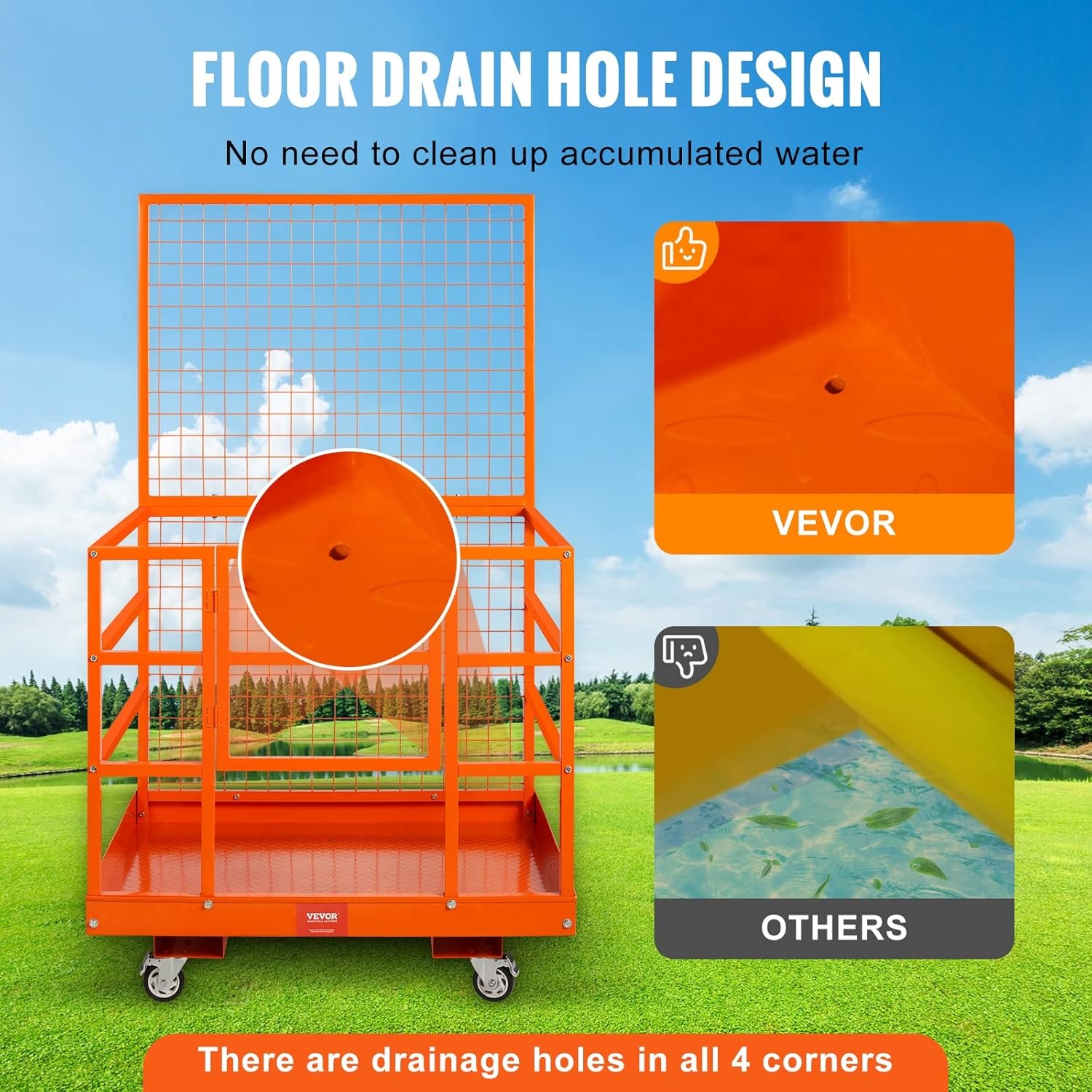 image:imageVEVOR Forklift Safety Cage Forklift Man Basket 1400lbs Capacity 43x45 Work Platform with Safety Harness amp Lock Drain Hole amp Wheels amp Tool Basket Perfect for Aerial Work43x45 with Wheels