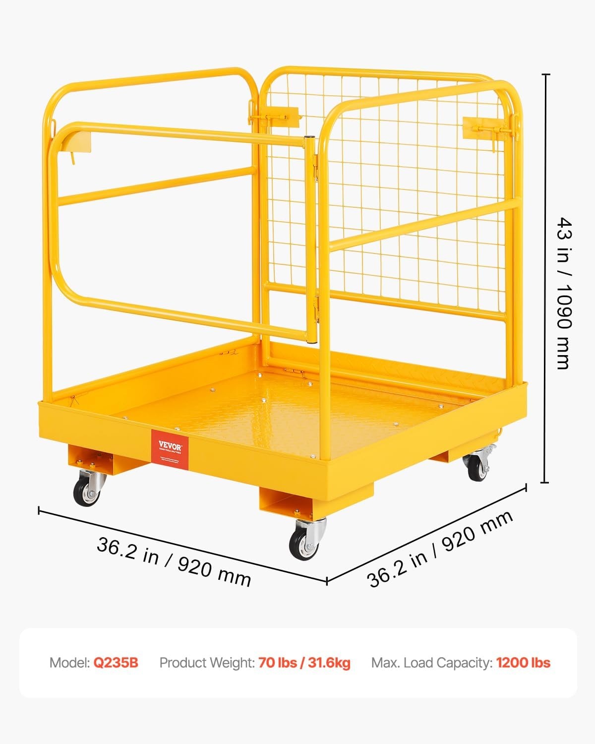 image:imageVEVOR Forklift Safety Cage Forklift Man Basket 1400lbs Capacity 43x45 Work Platform with Safety Harness amp Lock Drain Hole amp Wheels amp Tool Basket Perfect for Aerial Work36x36 with Wheels