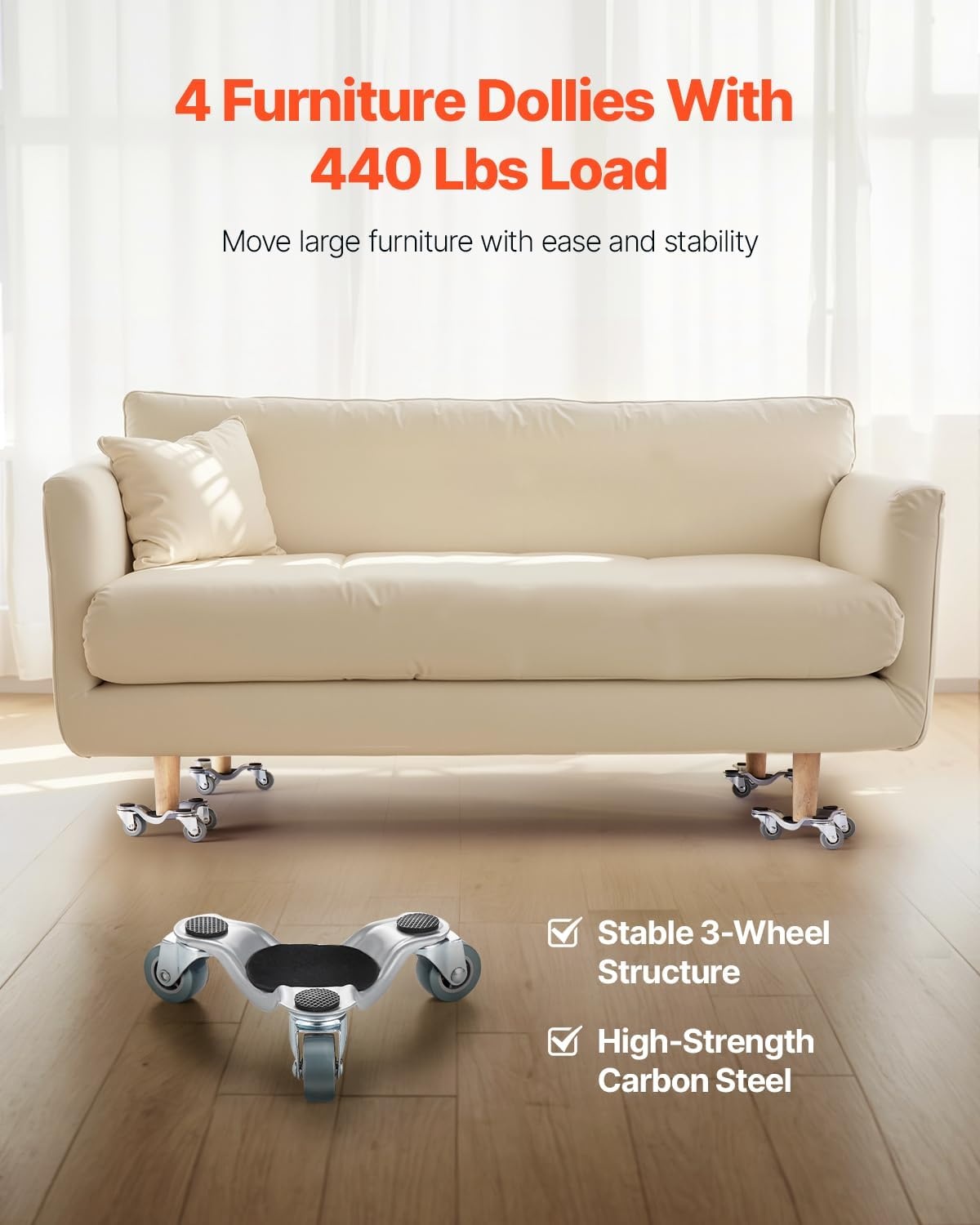 image:imageVEVOR Furniture Dolly 1000 lbs Load Capacity 18 x 30 4 x 3 PP Swivel Casters Heavy Duty Hardwood Furniture Moving Dolly Movers Dolly Moving Cart with Wheels for Heavy Furniture 1 Pack4 Pack 6Inch