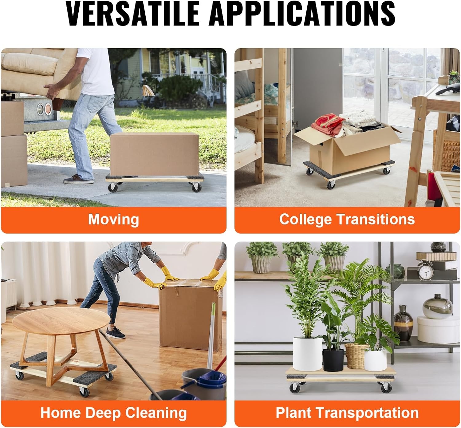 image:imageVEVOR Furniture Dolly 1000 lbs Load Capacity 18 x 30 4 x 3 PP Swivel Casters Heavy Duty Hardwood Furniture Moving Dolly Movers Dolly Moving Cart with Wheels for Heavy Furniture 1 Pack30in x 18in1 Pack