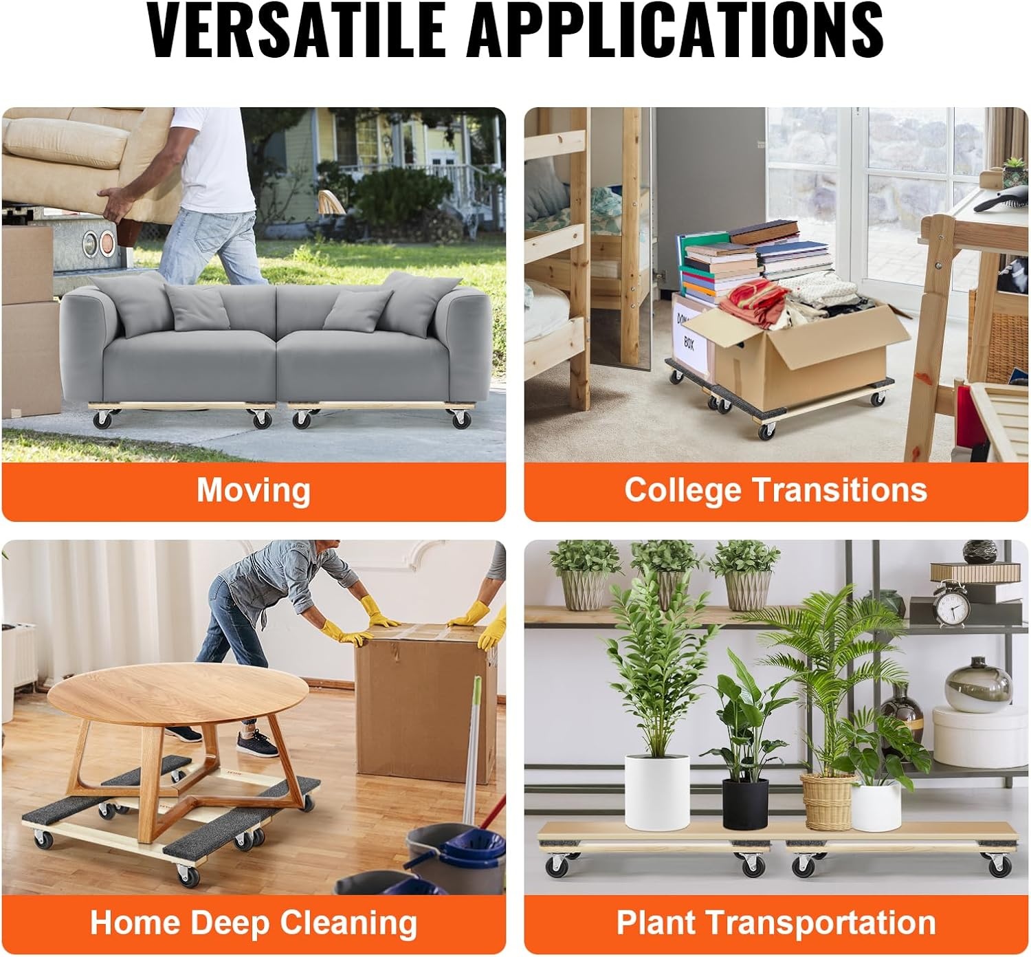 image:imageVEVOR Furniture Dolly 1000 lbs Load Capacity 18 x 30 4 x 3 PP Swivel Casters Heavy Duty Hardwood Furniture Moving Dolly Movers Dolly Moving Cart with Wheels for Heavy Furniture 1 Pack30in x 18in 2 Pack