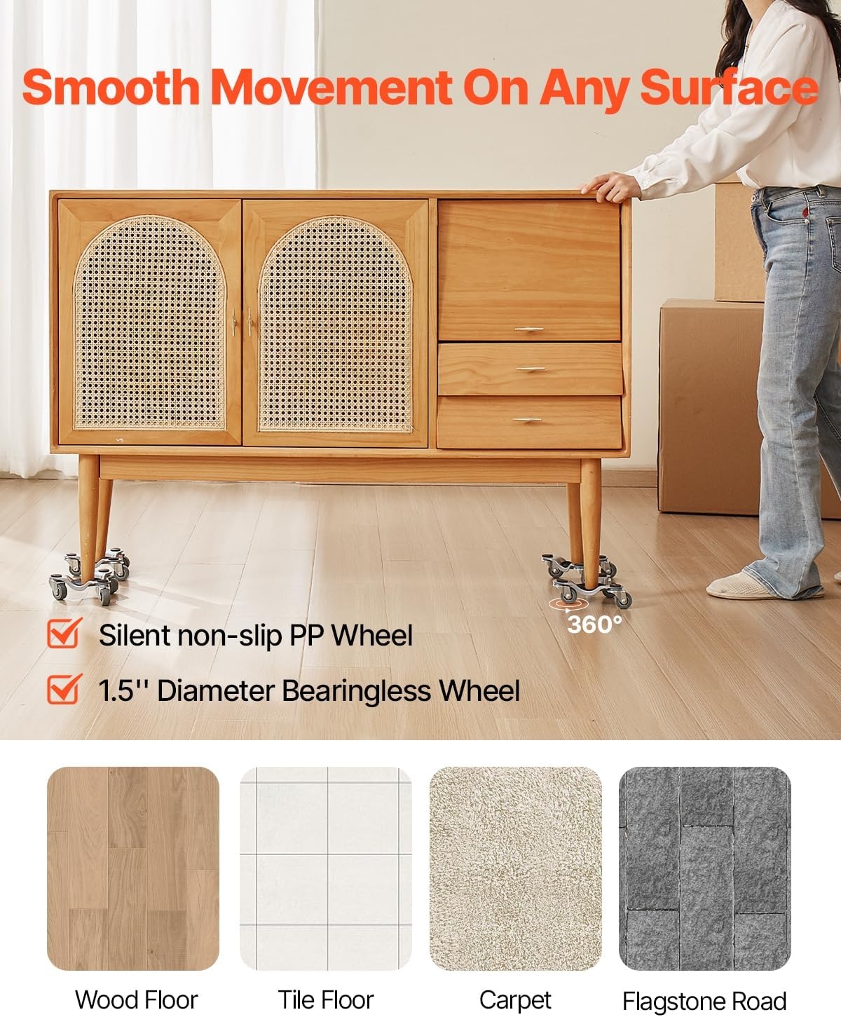 image:imageVEVOR Furniture Dolly 1000 lbs Load Capacity 18 x 30 4 x 3 PP Swivel Casters Heavy Duty Hardwood Furniture Moving Dolly Movers Dolly Moving Cart with Wheels for Heavy Furniture 1 Pack4 Pack 6Inch