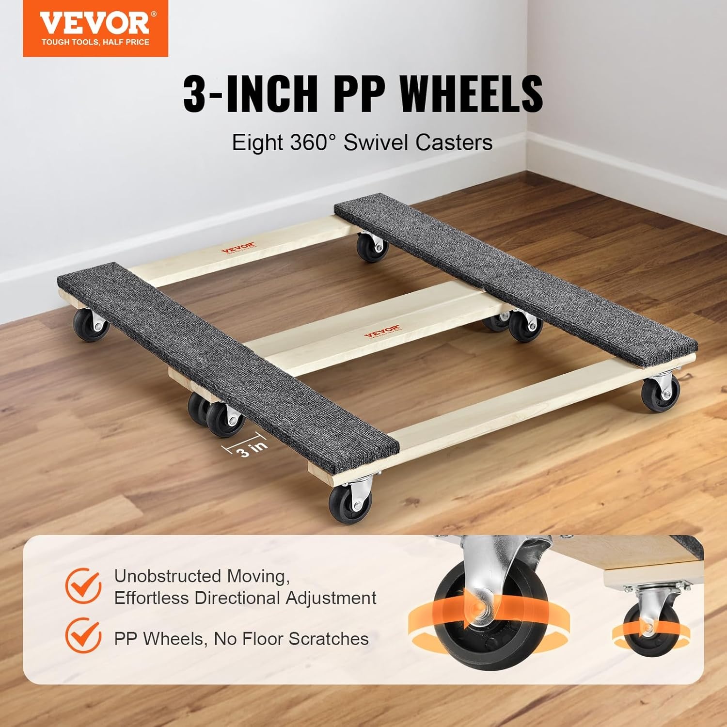image:imageVEVOR Furniture Dolly 1000 lbs Load Capacity 18 x 30 4 x 3 PP Swivel Casters Heavy Duty Hardwood Furniture Moving Dolly Movers Dolly Moving Cart with Wheels for Heavy Furniture 1 Pack30in x 18in 2 Pack