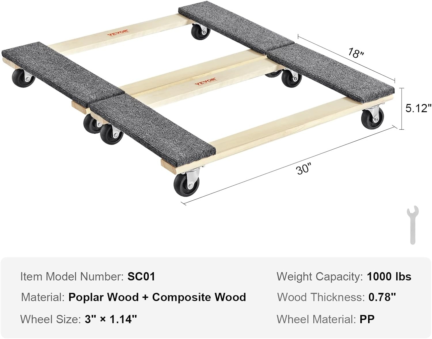 image:imageVEVOR Furniture Dolly 1000 lbs Load Capacity 18 x 30 4 x 3 PP Swivel Casters Heavy Duty Hardwood Furniture Moving Dolly Movers Dolly Moving Cart with Wheels for Heavy Furniture 1 Pack30in x 18in 2 Pack