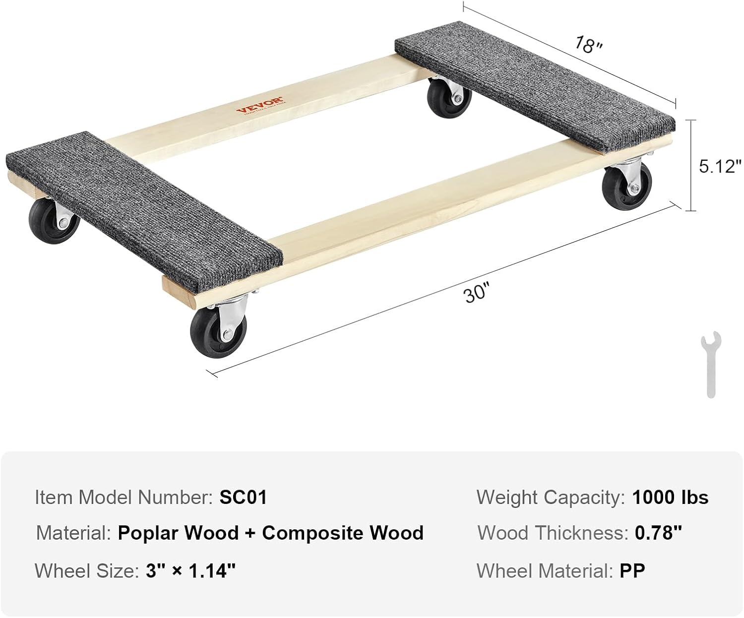 image:imageVEVOR Furniture Dolly 1000 lbs Load Capacity 18 x 30 4 x 3 PP Swivel Casters Heavy Duty Hardwood Furniture Moving Dolly Movers Dolly Moving Cart with Wheels for Heavy Furniture 1 Pack30in x 18in1 Pack