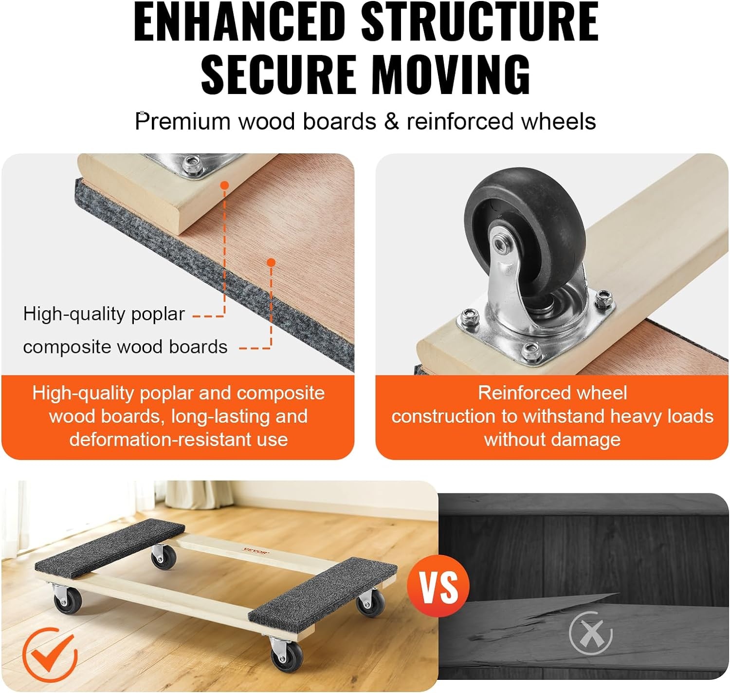 image:imageVEVOR Furniture Dolly 1000 lbs Load Capacity 18 x 30 4 x 3 PP Swivel Casters Heavy Duty Hardwood Furniture Moving Dolly Movers Dolly Moving Cart with Wheels for Heavy Furniture 1 Pack30in x 18in1 Pack