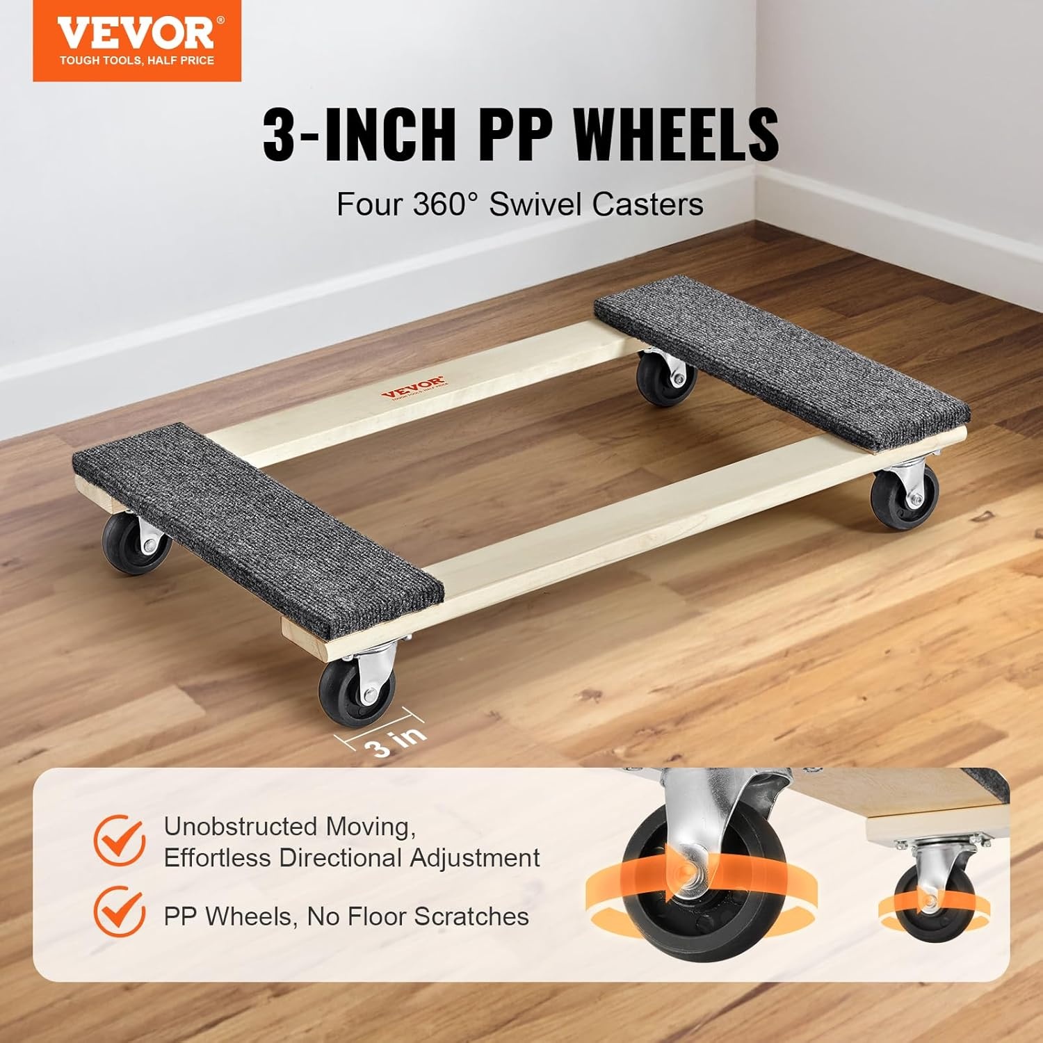 image:imageVEVOR Furniture Dolly 1000 lbs Load Capacity 18 x 30 4 x 3 PP Swivel Casters Heavy Duty Hardwood Furniture Moving Dolly Movers Dolly Moving Cart with Wheels for Heavy Furniture 1 Pack30in x 18in1 Pack