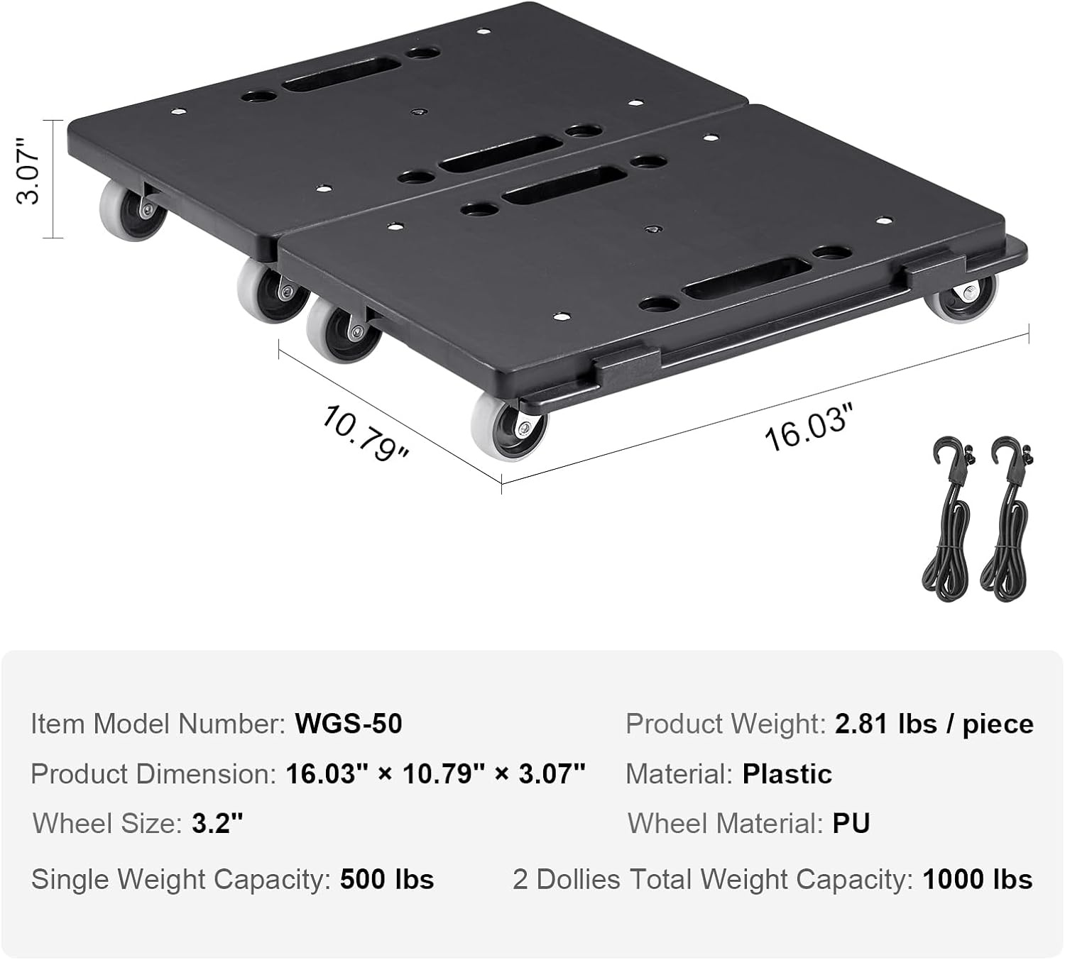 image:imageVEVOR Furniture Moving Dolly 16 x 11in 500 lbs Capacity Furniture Movers Dollies 4 Wheels Portable Moving Rollers Heavy Duty Interlocking Small Flat Dolly Cart for Heavy Furniture 2 Pack Black