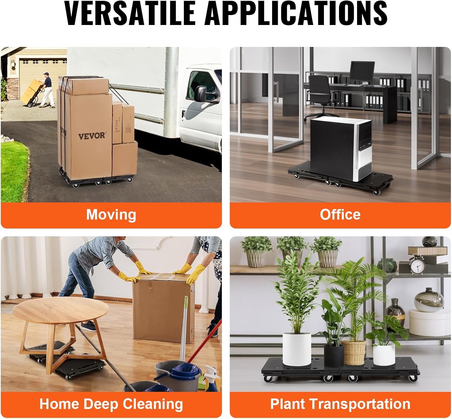 image:imageVEVOR Furniture Moving Dolly 16 x 11in 500 lbs Capacity Furniture Movers Dollies 4 Wheels Portable Moving Rollers Heavy Duty Interlocking Small Flat Dolly Cart for Heavy Furniture 2 Pack Black