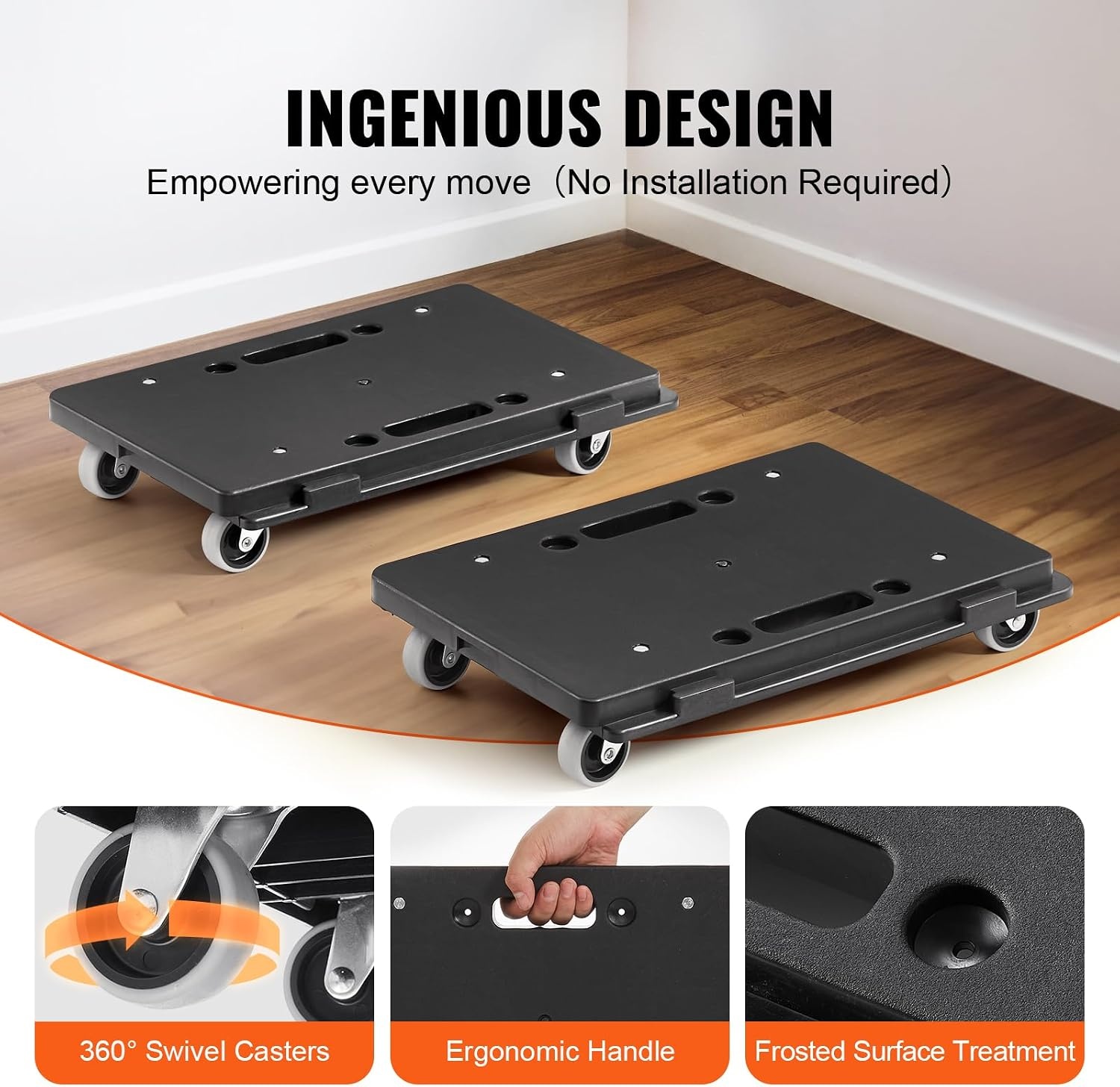 image:imageVEVOR Furniture Moving Dolly 16 x 11in 500 lbs Capacity Furniture Movers Dollies 4 Wheels Portable Moving Rollers Heavy Duty Interlocking Small Flat Dolly Cart for Heavy Furniture 2 Pack Black