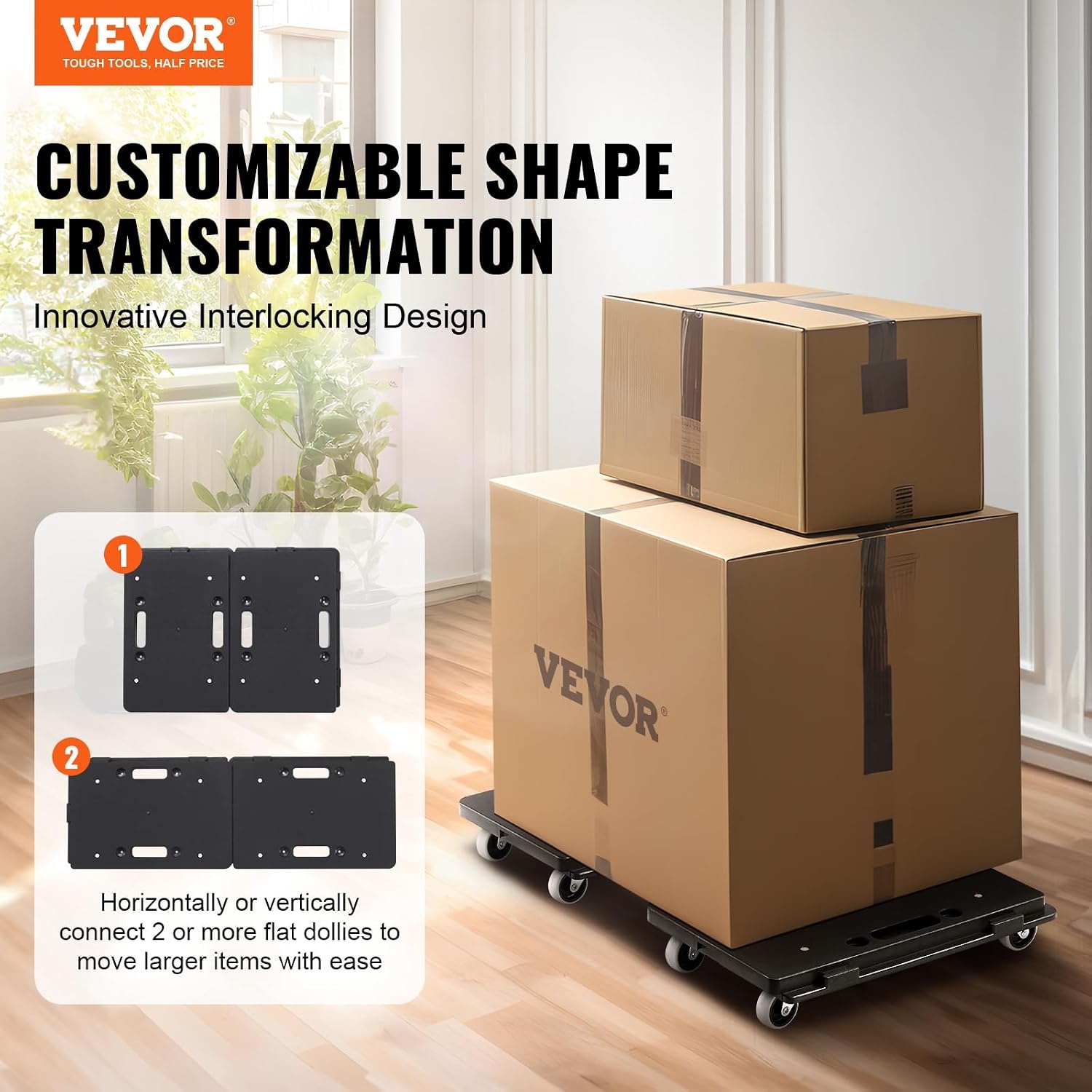 image:imageVEVOR Furniture Moving Dolly 16 x 11in 500 lbs Capacity Furniture Movers Dollies 4 Wheels Portable Moving Rollers Heavy Duty Interlocking Small Flat Dolly Cart for Heavy Furniture 2 Pack Black
