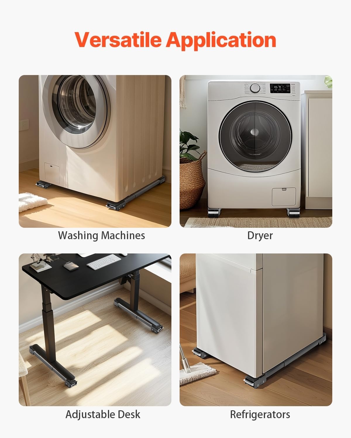 image:imageVEVOR Heavy Duty Appliance Rollers Extendable Appliance Rollers Mobile Washing Machine Base with 16 Wheels Mini Fridge Stand Moving Cart for Refrigerators Dryers Dishwashers GrayGray