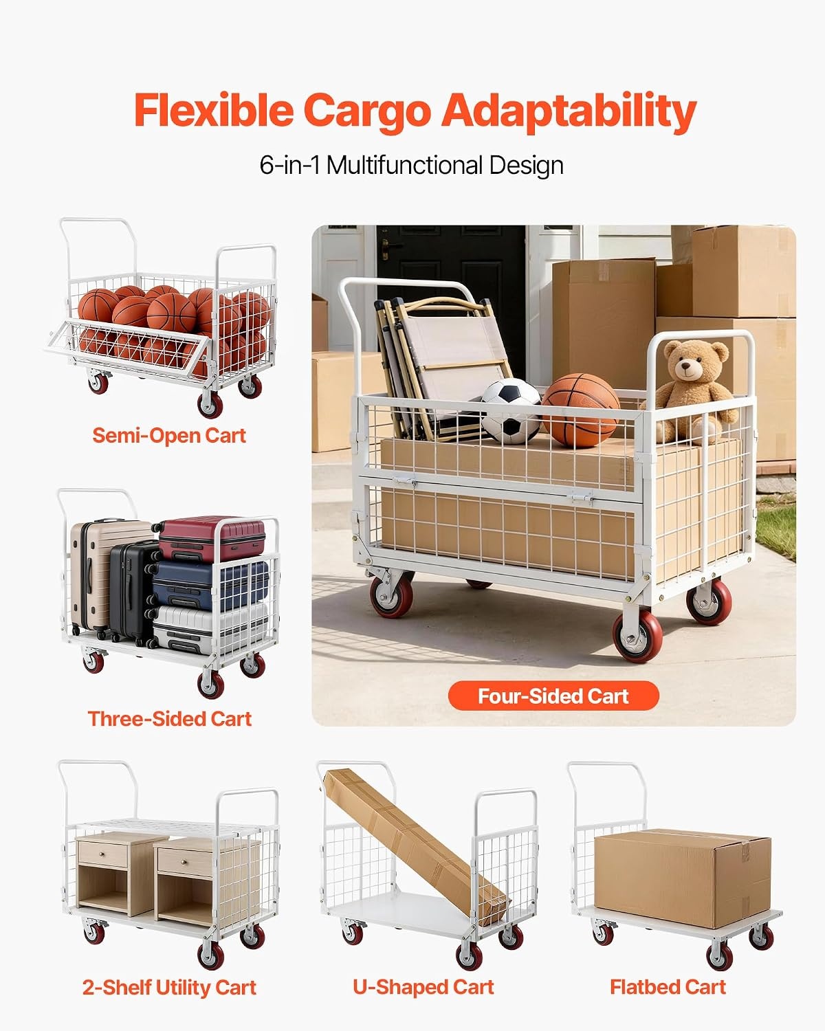 image:imageVEVOR Heavy Duty Platform Truck 2000 LBS Industrial Steel Flatbed Cart with 360 Swivel Wheels Platform Push Cart Dolly Easy Storage for WarehouseGarageMovingGarden 48 x 24 x 32445 x 266 x 421 in 1130 x 675 x 1070 mm