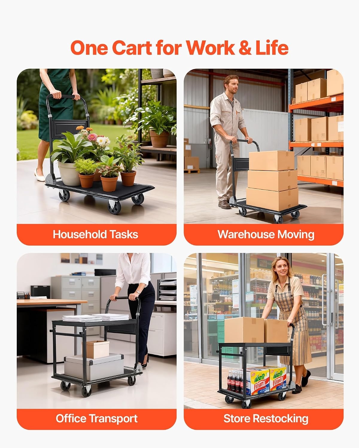 image:imageVEVOR Heavy Duty Platform Truck 2000 LBS Industrial Steel Flatbed Cart with 360 Swivel Wheels Platform Push Cart Dolly Easy Storage for WarehouseGarageMovingGarden 48 x 24 x 32287 x 185 x 323 in 730 x 470 x 820 mm