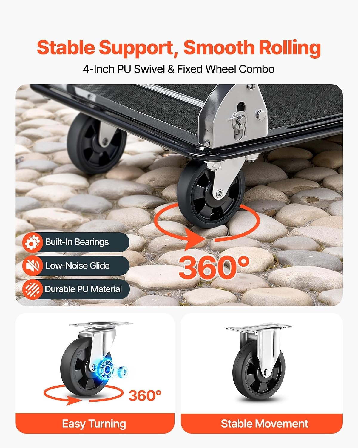 image:imageVEVOR Heavy Duty Platform Truck 2000 LBS Industrial Steel Flatbed Cart with 360 Swivel Wheels Platform Push Cart Dolly Easy Storage for WarehouseGarageMovingGarden 48 x 24 x 32287 x 185 x 323 in 730 x 470 x 820 mm