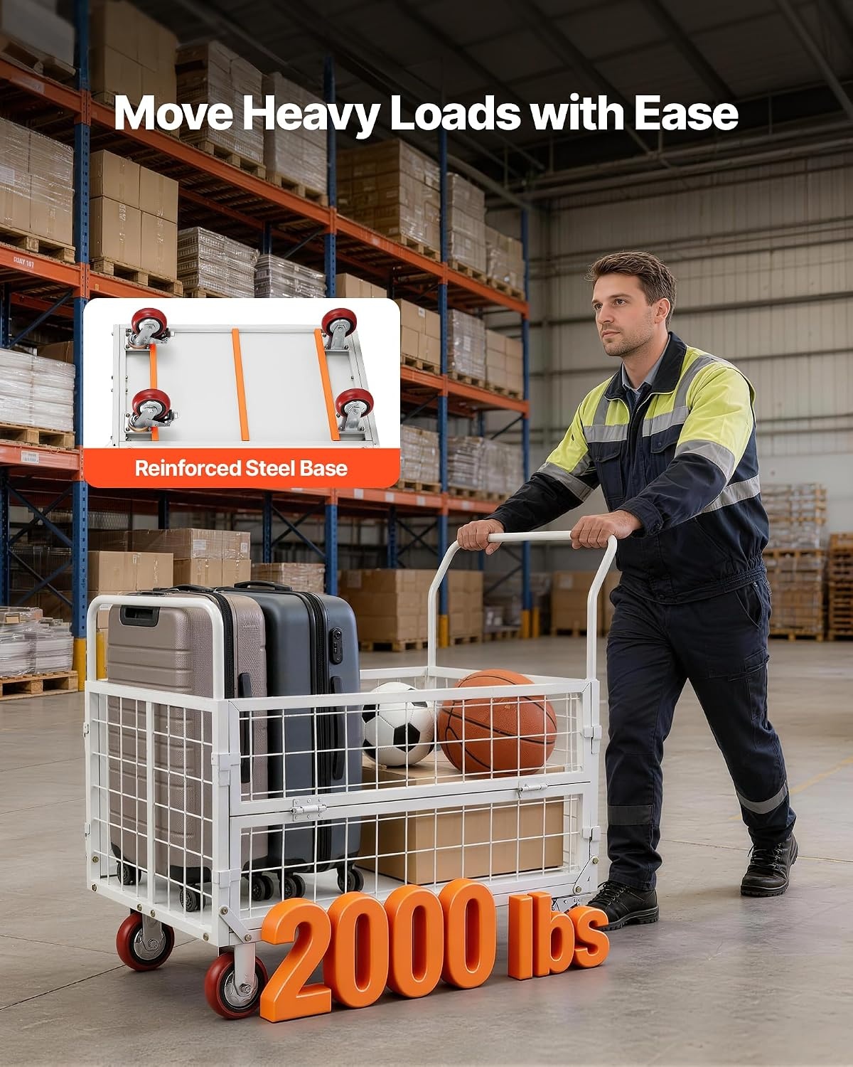 image:imageVEVOR Heavy Duty Platform Truck 2000 LBS Industrial Steel Flatbed Cart with 360 Swivel Wheels Platform Push Cart Dolly Easy Storage for WarehouseGarageMovingGarden 48 x 24 x 32445 x 266 x 421 in 1130 x 675 x 1070 mm