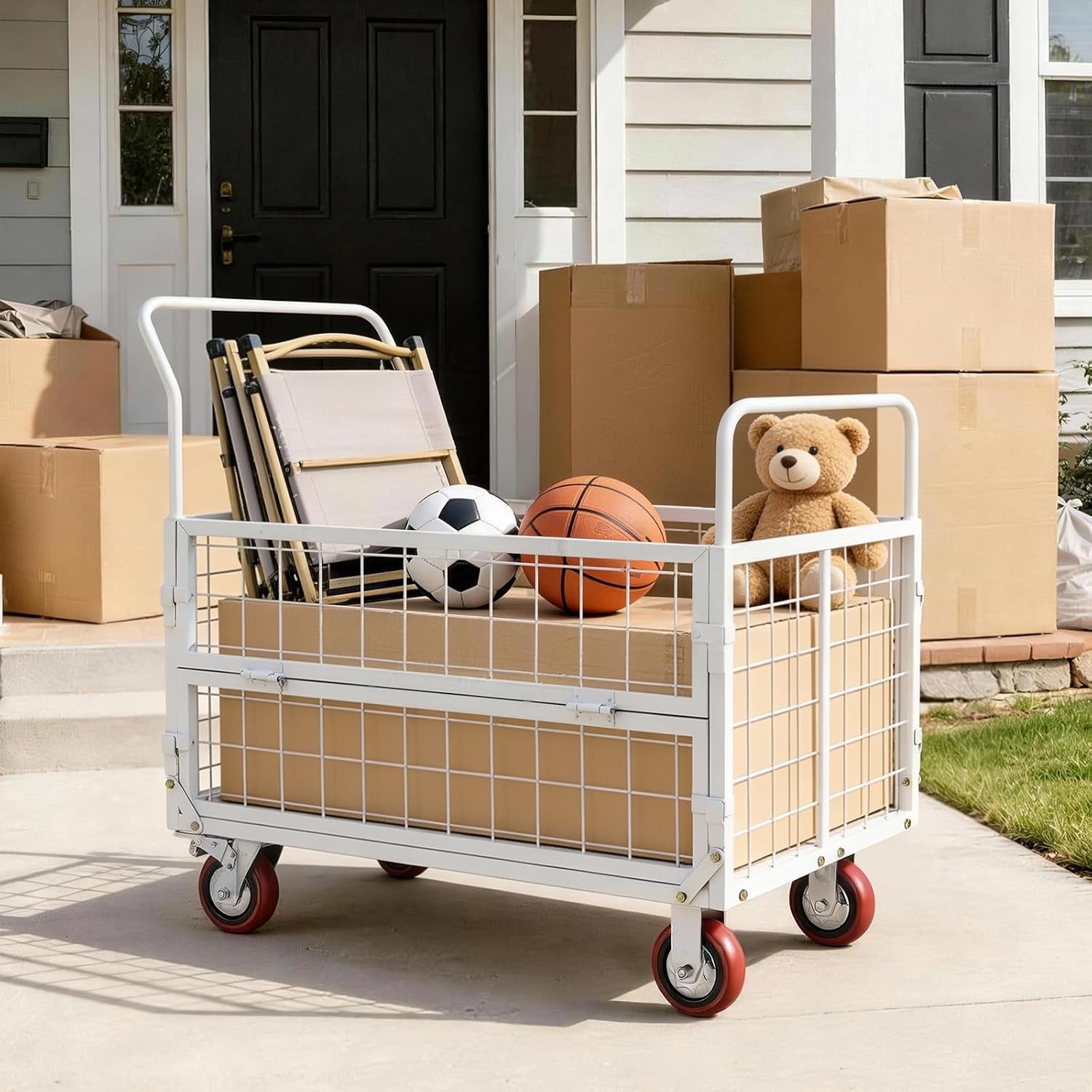 image:imageVEVOR Heavy Duty Platform Truck 2000 LBS Industrial Steel Flatbed Cart with 360 Swivel Wheels Platform Push Cart Dolly Easy Storage for WarehouseGarageMovingGarden 48 x 24 x 32445 x 266 x 421 in 1130 x 675 x 1070 mm