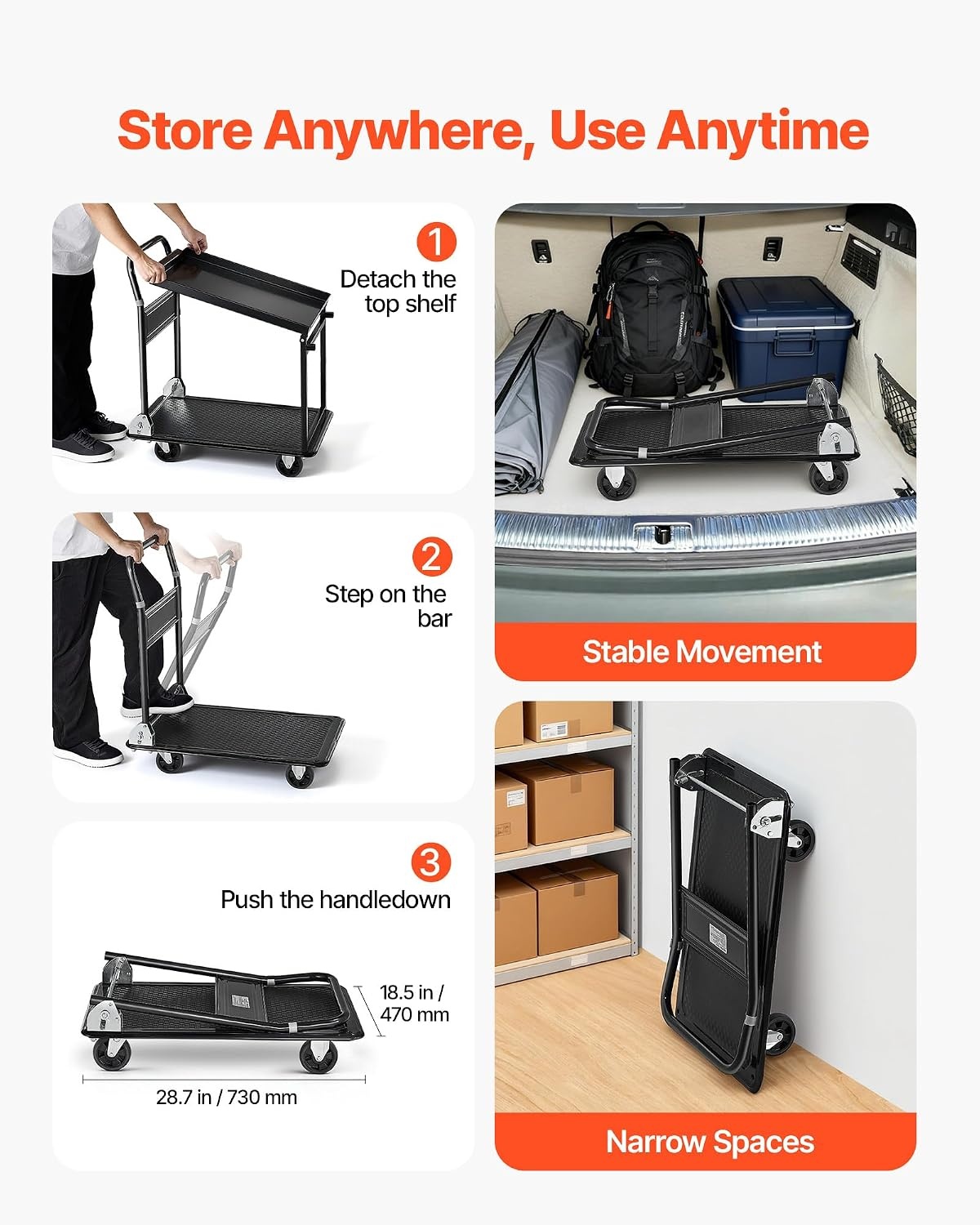 image:imageVEVOR Heavy Duty Platform Truck 2000 LBS Industrial Steel Flatbed Cart with 360 Swivel Wheels Platform Push Cart Dolly Easy Storage for WarehouseGarageMovingGarden 48 x 24 x 32287 x 185 x 323 in 730 x 470 x 820 mm