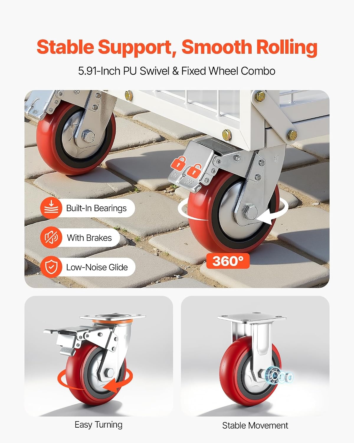 image:imageVEVOR Heavy Duty Platform Truck 2000 LBS Industrial Steel Flatbed Cart with 360 Swivel Wheels Platform Push Cart Dolly Easy Storage for WarehouseGarageMovingGarden 48 x 24 x 32445 x 266 x 421 in 1130 x 675 x 1070 mm