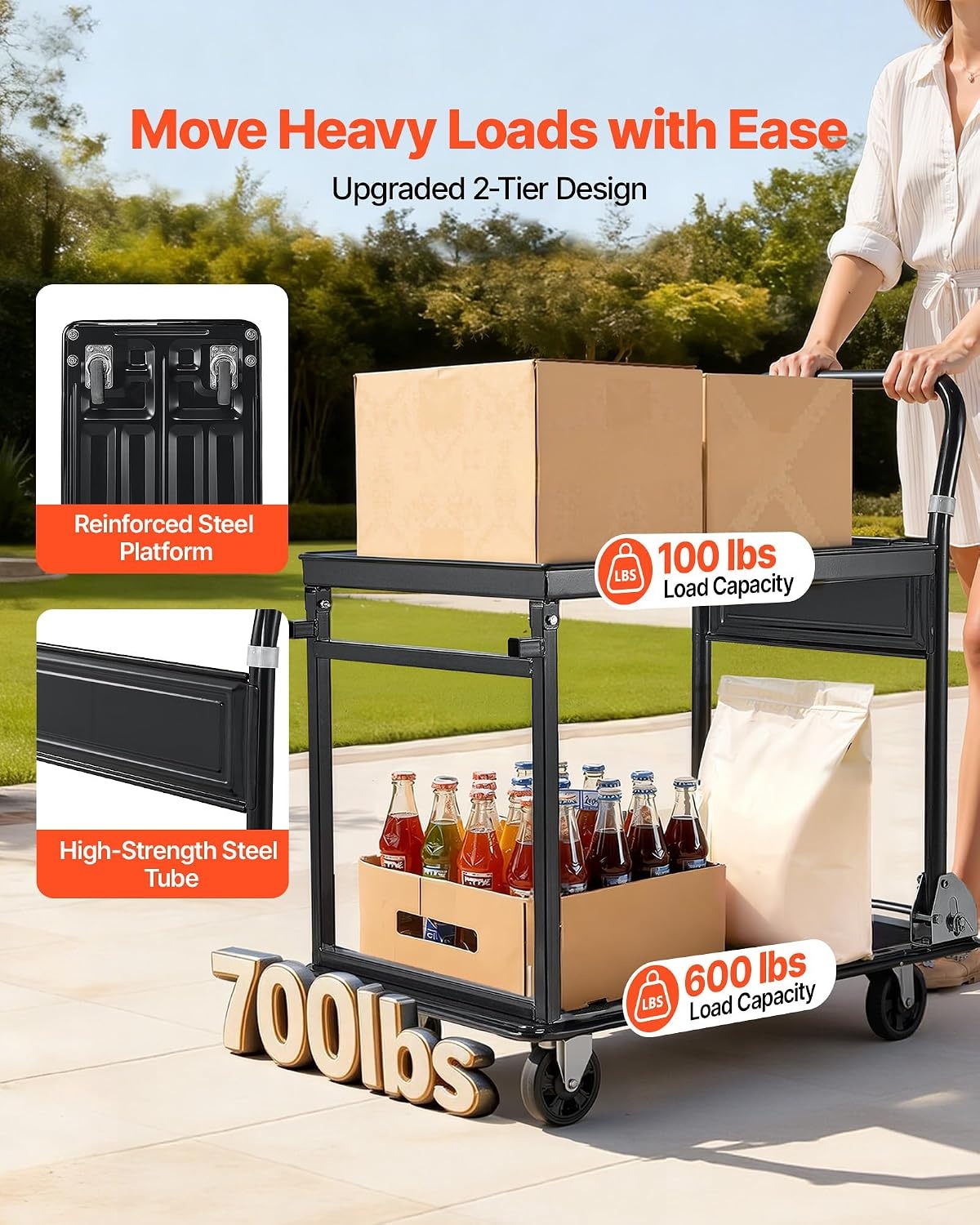 image:imageVEVOR Heavy Duty Platform Truck 2000 LBS Industrial Steel Flatbed Cart with 360 Swivel Wheels Platform Push Cart Dolly Easy Storage for WarehouseGarageMovingGarden 48 x 24 x 32287 x 185 x 323 in 730 x 470 x 820 mm