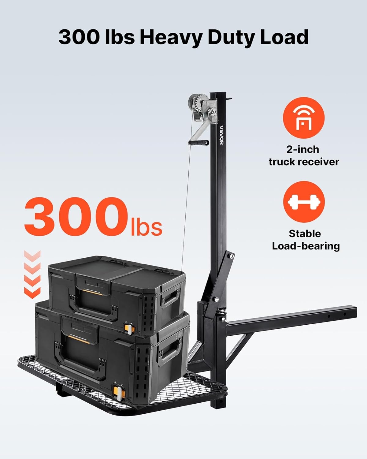 image:imageVEVOR Hitch Deer Hoist with Lifting System Platform 300 lbs Load Capacity Game Hoist Winch Lift with 2inch Receiver 360Degree Swivel Shaft amp Foldable HitchMounted Deer Hanger for Moving Game300 lbs
