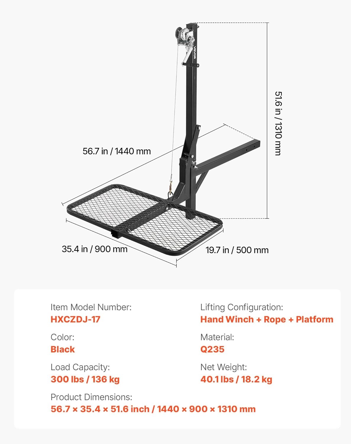image:imageVEVOR Hitch Deer Hoist with Lifting System Platform 300 lbs Load Capacity Game Hoist Winch Lift with 2inch Receiver 360Degree Swivel Shaft amp Foldable HitchMounted Deer Hanger for Moving Game300 lbs