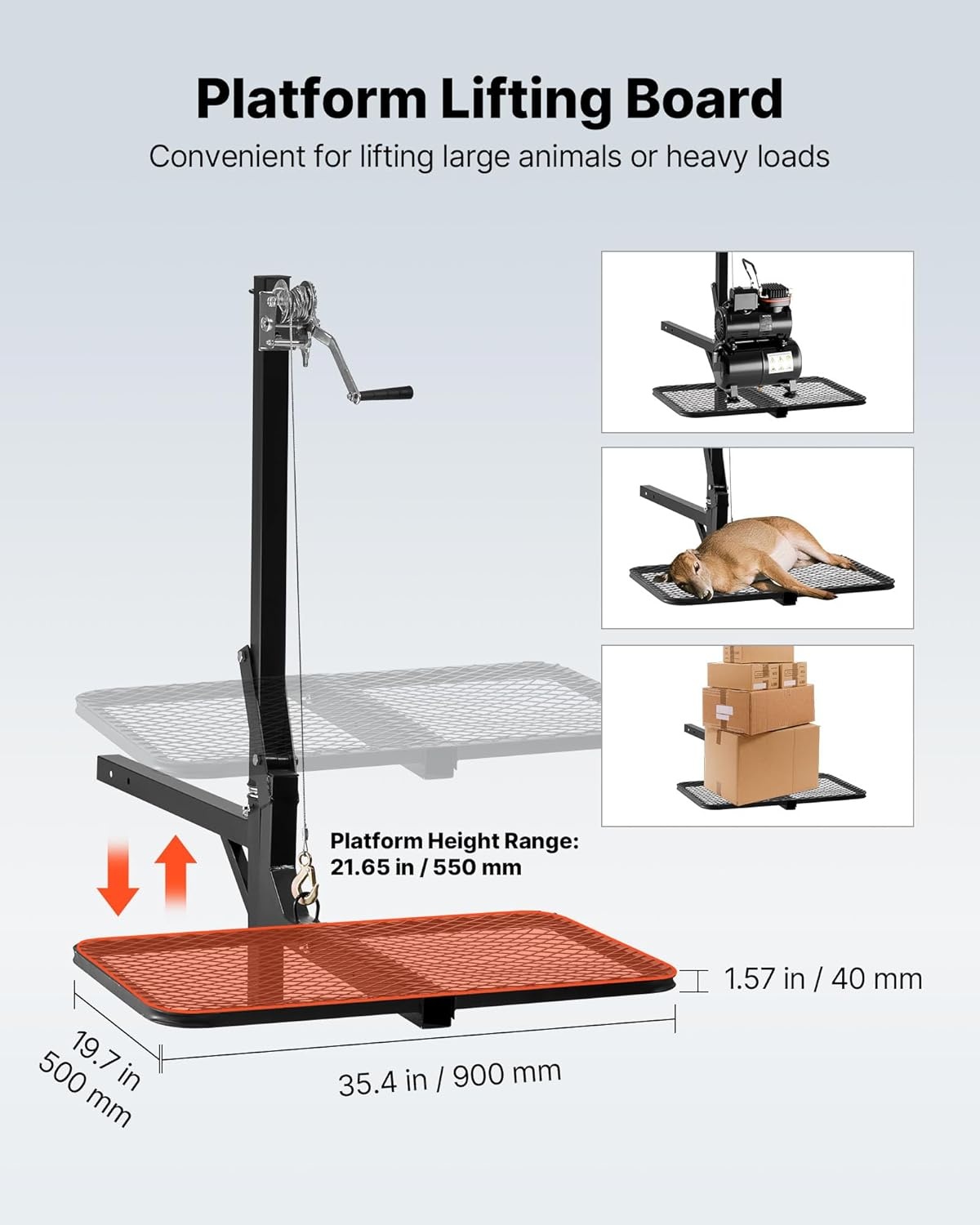 image:imageVEVOR Hitch Deer Hoist with Lifting System Platform 300 lbs Load Capacity Game Hoist Winch Lift with 2inch Receiver 360Degree Swivel Shaft amp Foldable HitchMounted Deer Hanger for Moving Game300 lbs