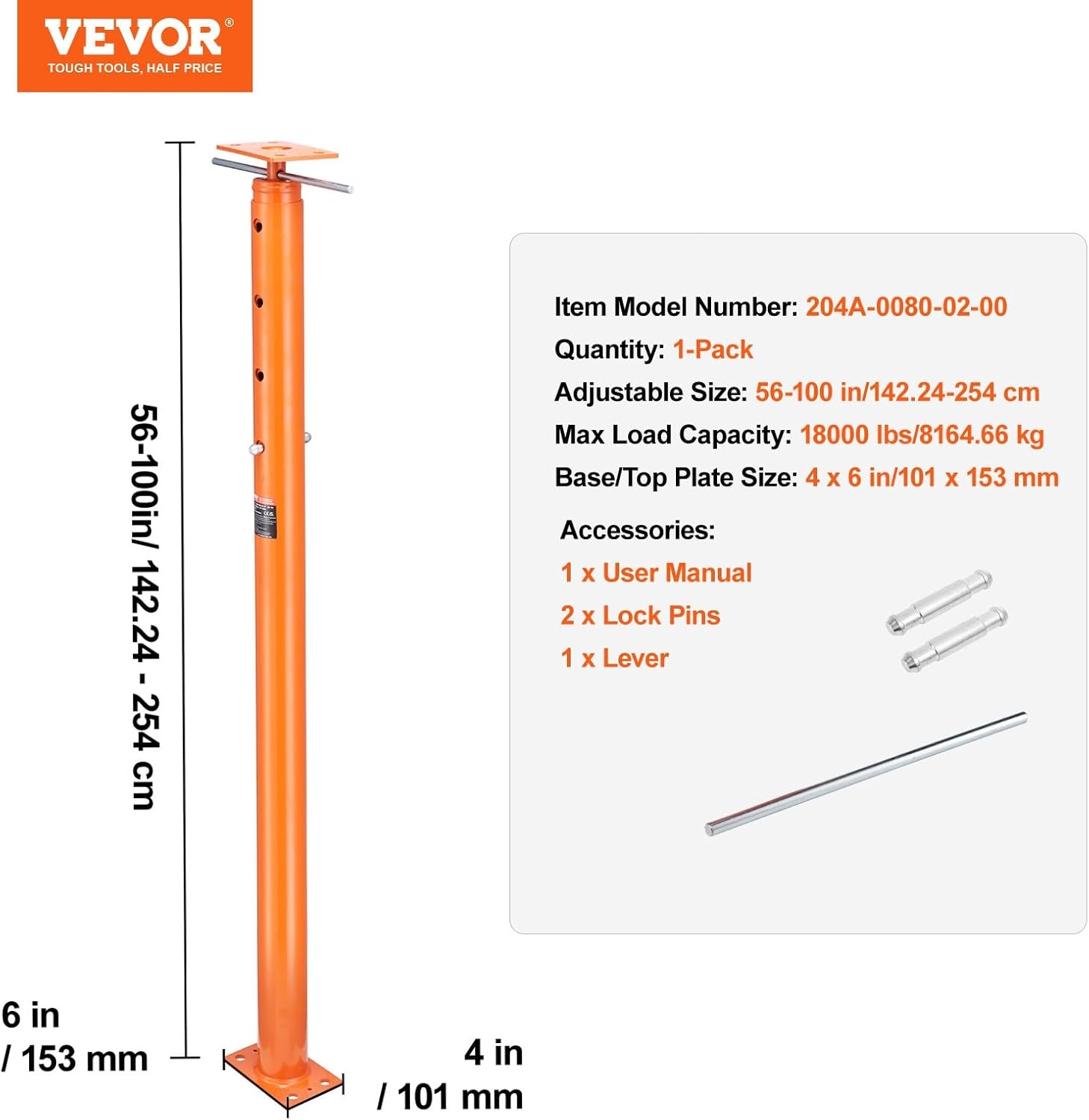 image:imageVEVOR House Floor Jack 5393 Height Range 18000 lbs Max Load Capacity Adjustable Support Beam Basement Jack Post Pole for Leveling Lift Support Steel Telescoping Jack Post for Temporary Support Adjustable Beam Basement Jack Post Pole for Leveling Lift Support Steel Telescoping Post for Temporary Support Construction56100