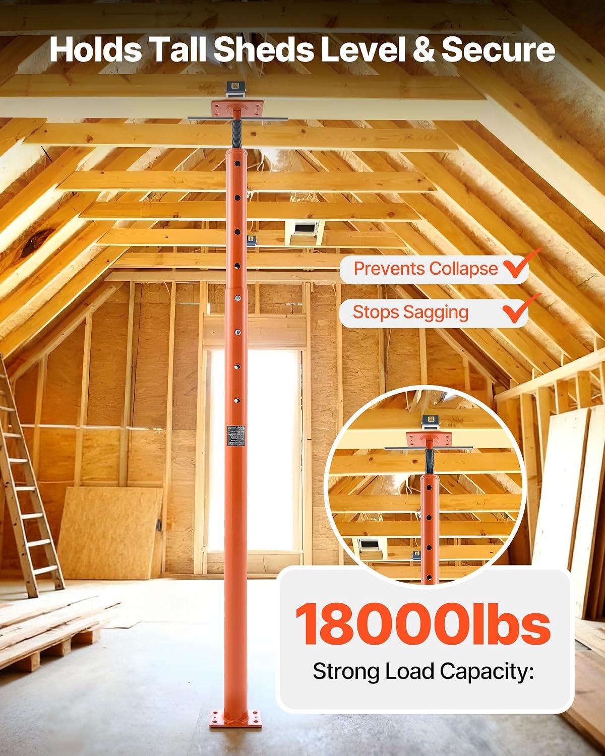 image:imageVEVOR House Floor Jacks 2 Pack 54150 Inch Height Range 11200 lbs Max Load Capacity Adjustable Support Beam Basement Jack Post Pole for Leveling Lift Steel Telescoping Post for Temporary Support5393