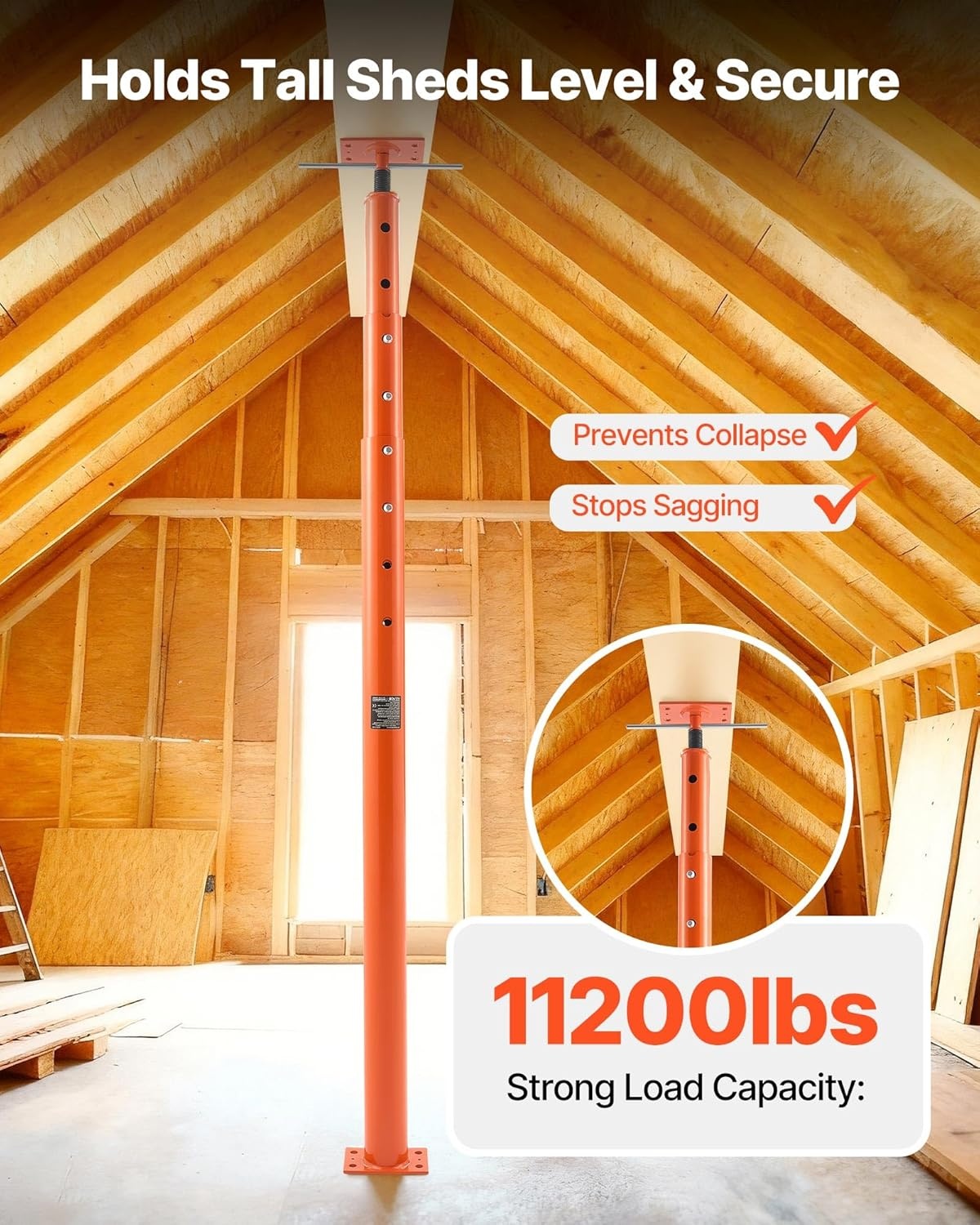 image:imageVEVOR House Floor Jacks 2 Pack 54150 Inch Height Range 11200 lbs Max Load Capacity Adjustable Support Beam Basement Jack Post Pole for Leveling Lift Steel Telescoping Post for Temporary Support54150
