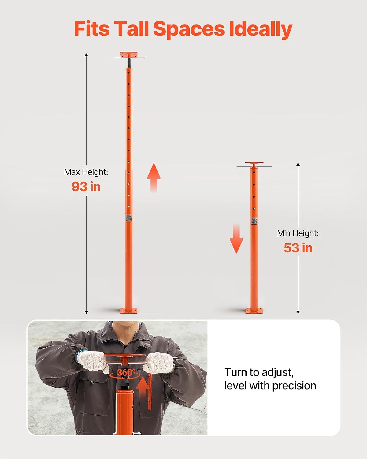 image:imageVEVOR House Floor Jacks 2 Pack 54150 Inch Height Range 11200 lbs Max Load Capacity Adjustable Support Beam Basement Jack Post Pole for Leveling Lift Steel Telescoping Post for Temporary Support5393