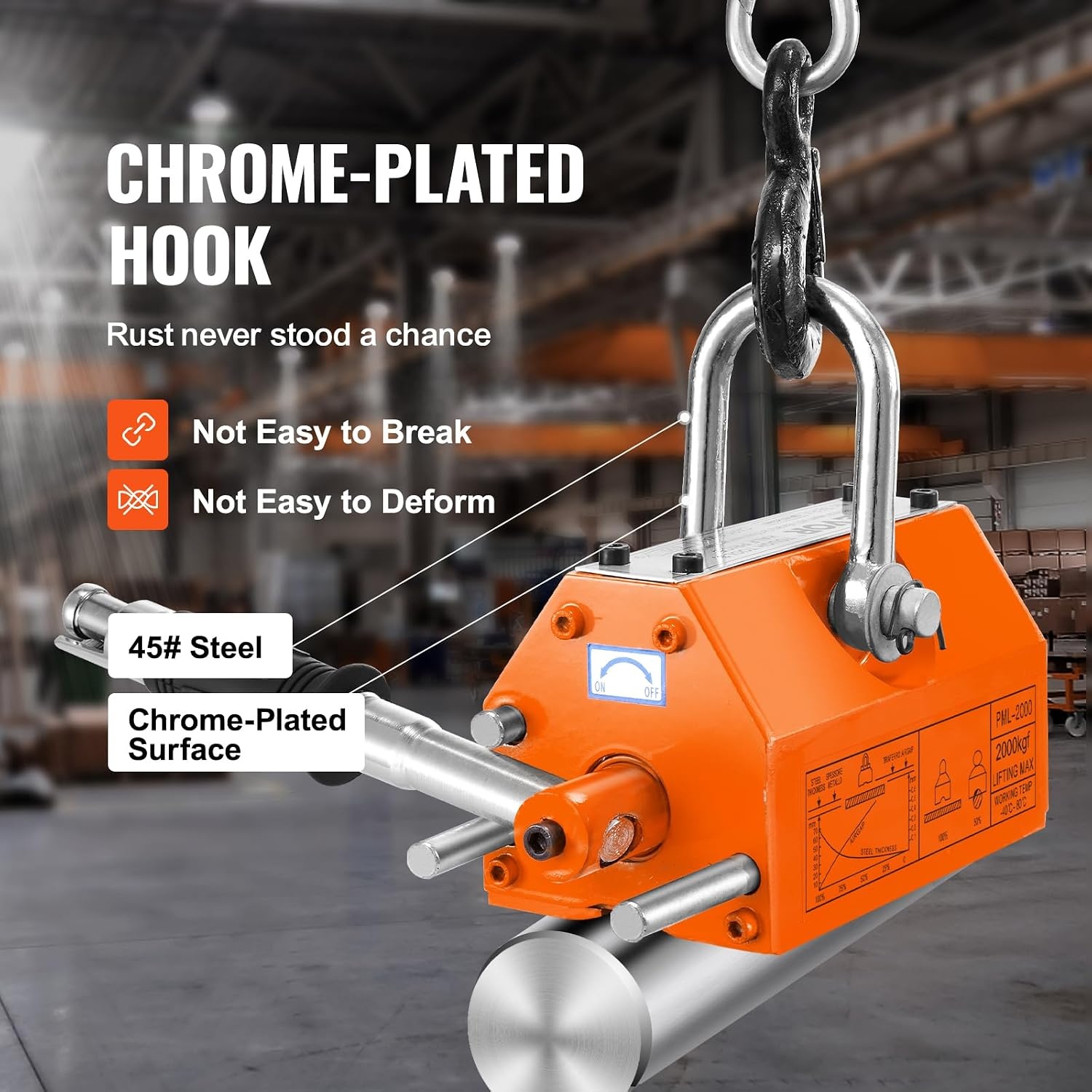 image:imageVEVOR Magnetic Lifter 600kg Pulling Capacity 25 Safety Factor Steel and Neodymium Lifting Magnet with Release Permanent Lift Magnets Heavy Duty Magnet for Hoist Block Shop Crane4400 lbs2000 kg