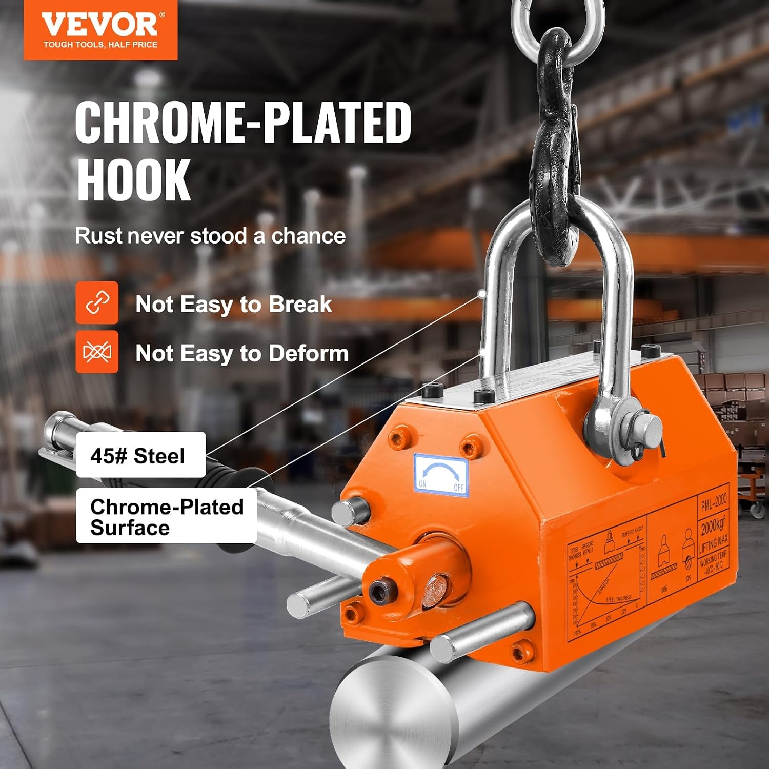 image:imageVEVOR Magnetic Lifter 600kg Pulling Capacity 25 Safety Factor Steel and Neodymium Lifting Magnet with Release Permanent Lift Magnets Heavy Duty Magnet for Hoist Block Shop Crane4400 lbs2000 kg