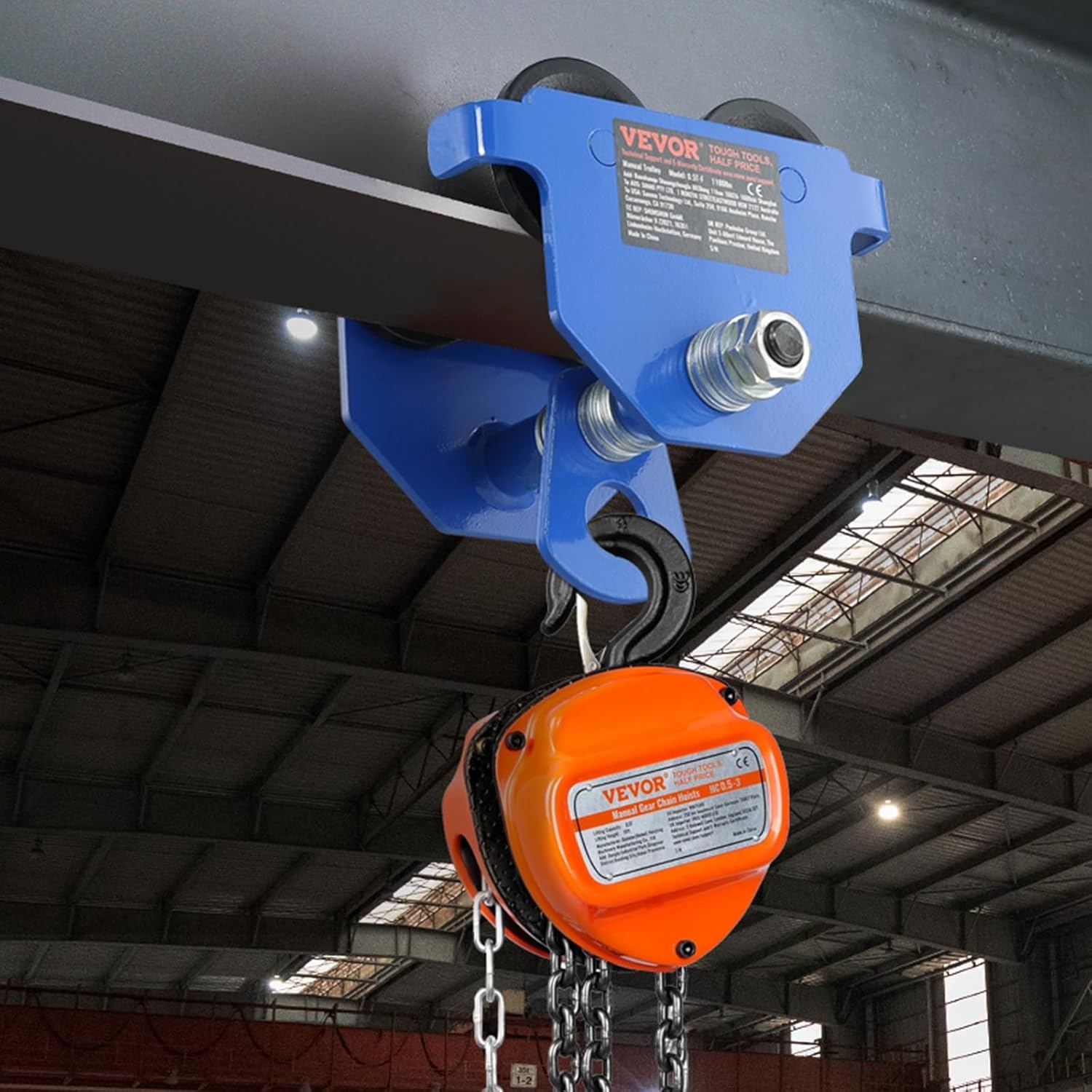 image:imageVEVOR Manual Trolley 1100 lbs05 Ton Load Capacity Push Beam Trolley with Dual Wheels Adjustable for IBeam Flange Width 25 to 55 Heavy Duty Alloy Steel Garage Hoist for Straight Curved I Beam1100 lbs