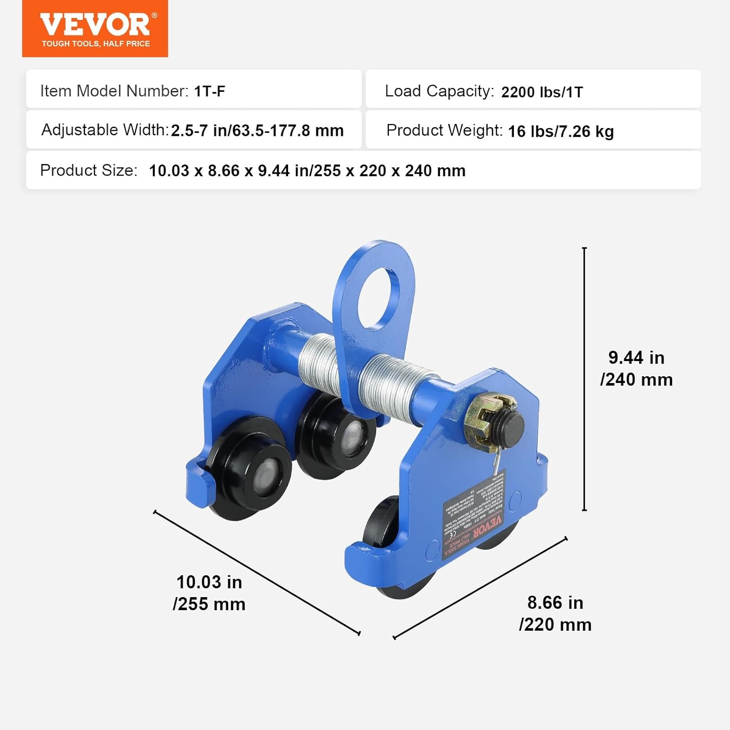image:imageVEVOR Manual Trolley 1100 lbs05 Ton Load Capacity Push Beam Trolley with Dual Wheels Adjustable for IBeam Flange Width 25 to 55 Heavy Duty Alloy Steel Garage Hoist for Straight Curved I Beam2200 lbs