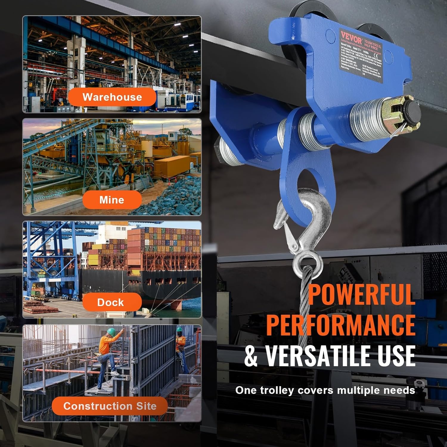 image:imageVEVOR Manual Trolley 1100 lbs05 Ton Load Capacity Push Beam Trolley with Dual Wheels Adjustable for IBeam Flange Width 25 to 55 Heavy Duty Alloy Steel Garage Hoist for Straight Curved I Beam2200 lbs