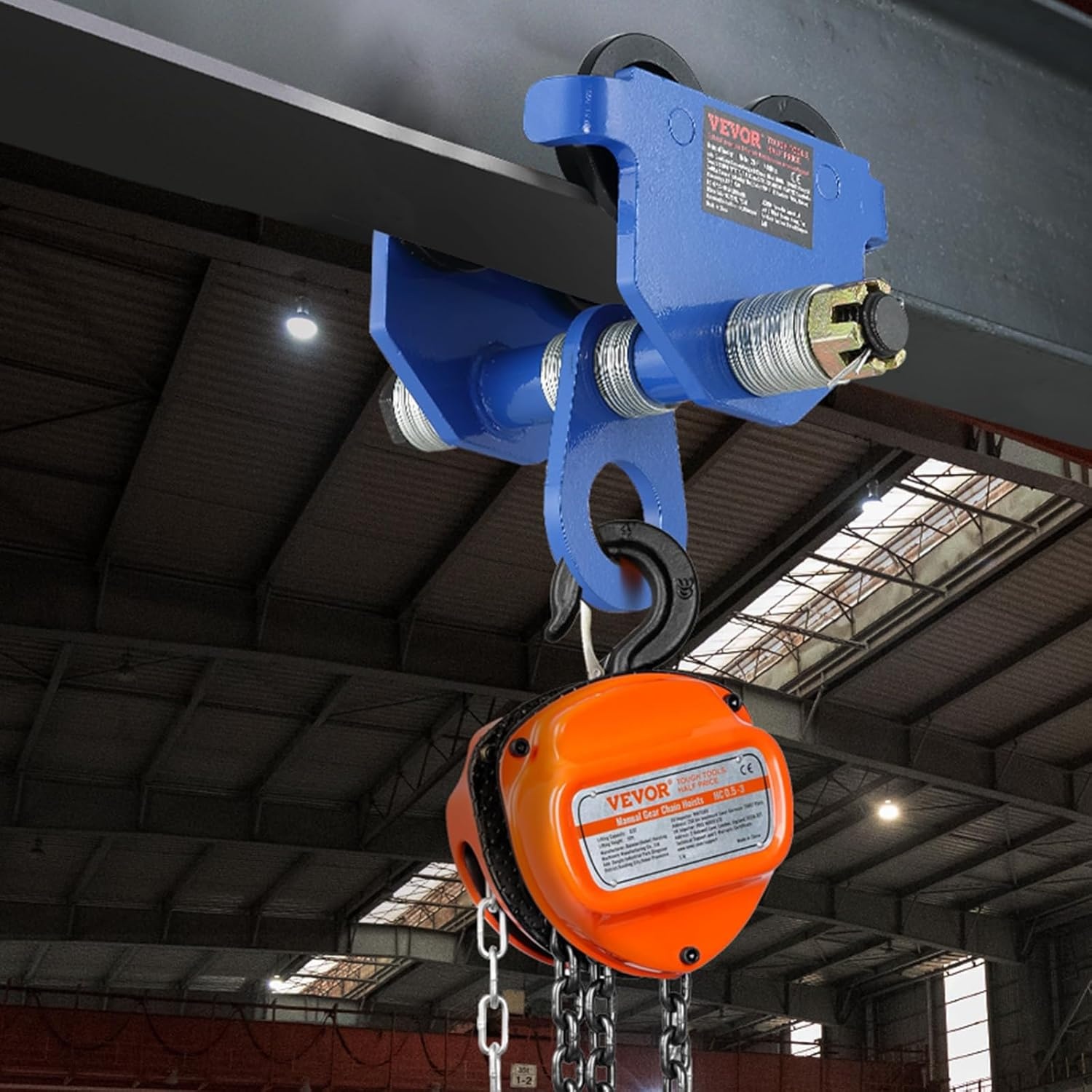 image:imageVEVOR Manual Trolley 1100 lbs05 Ton Load Capacity Push Beam Trolley with Dual Wheels Adjustable for IBeam Flange Width 25 to 55 Heavy Duty Alloy Steel Garage Hoist for Straight Curved I Beam2200 lbs