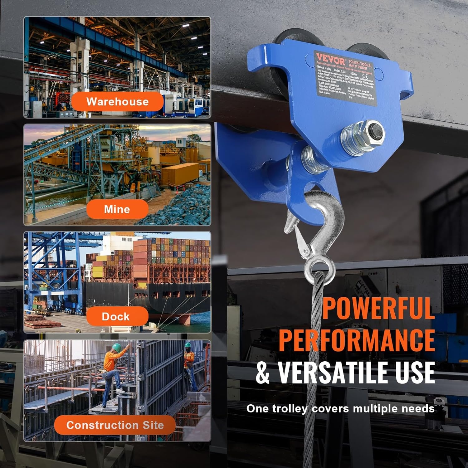 image:imageVEVOR Manual Trolley 1100 lbs05 Ton Load Capacity Push Beam Trolley with Dual Wheels Adjustable for IBeam Flange Width 25 to 55 Heavy Duty Alloy Steel Garage Hoist for Straight Curved I Beam1100 lbs