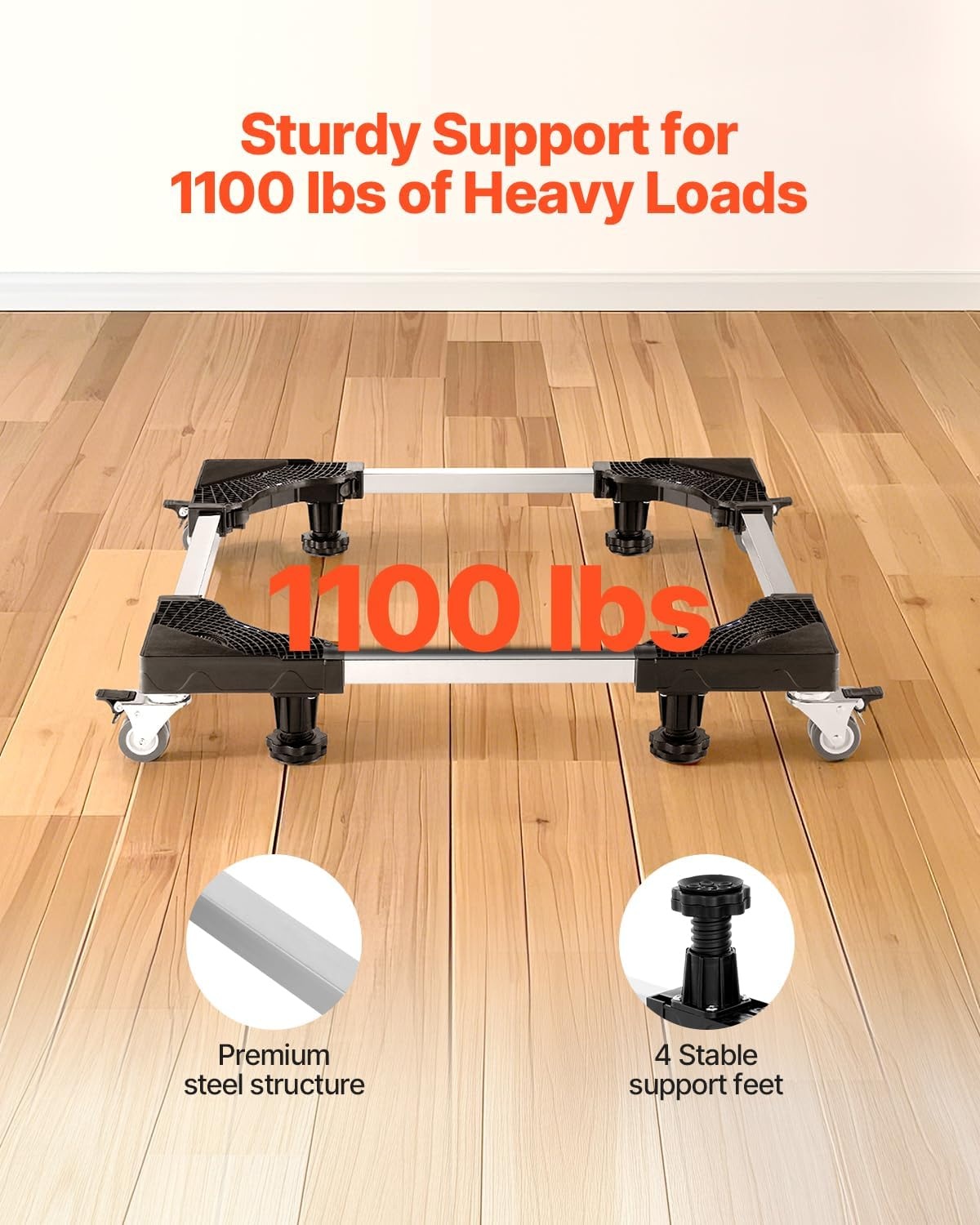 image:imageVEVOR Mini Fridge Stand 275 to 354 Universal Mobile Base with 4 Strong Feet 4 Locking Swivel Wheels Adjustable Furniture Mover Mobile Base for Washing Machine Refrigerator Washer and Dryer