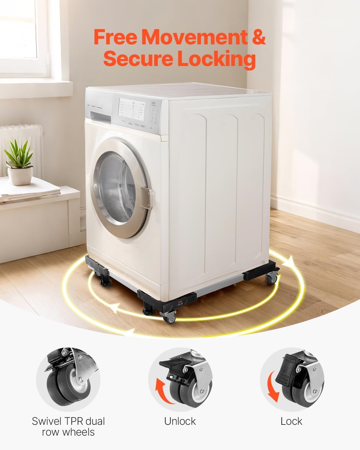 image:imageVEVOR Mini Fridge Stand 275 to 354 Universal Mobile Base with 4 Strong Feet 4 Locking Swivel Wheels Adjustable Furniture Mover Mobile Base for Washing Machine Refrigerator Washer and Dryer
