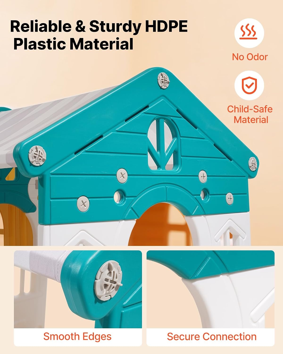 image:imageVEVOR Outdoor Playhouse Versatile Toddler Playground with Slide Basketball Telescope Steering Wheel Crawling Tunnel Sales Window Toddler Playset for Aged 1 Open Play Structure HDPE Plastic