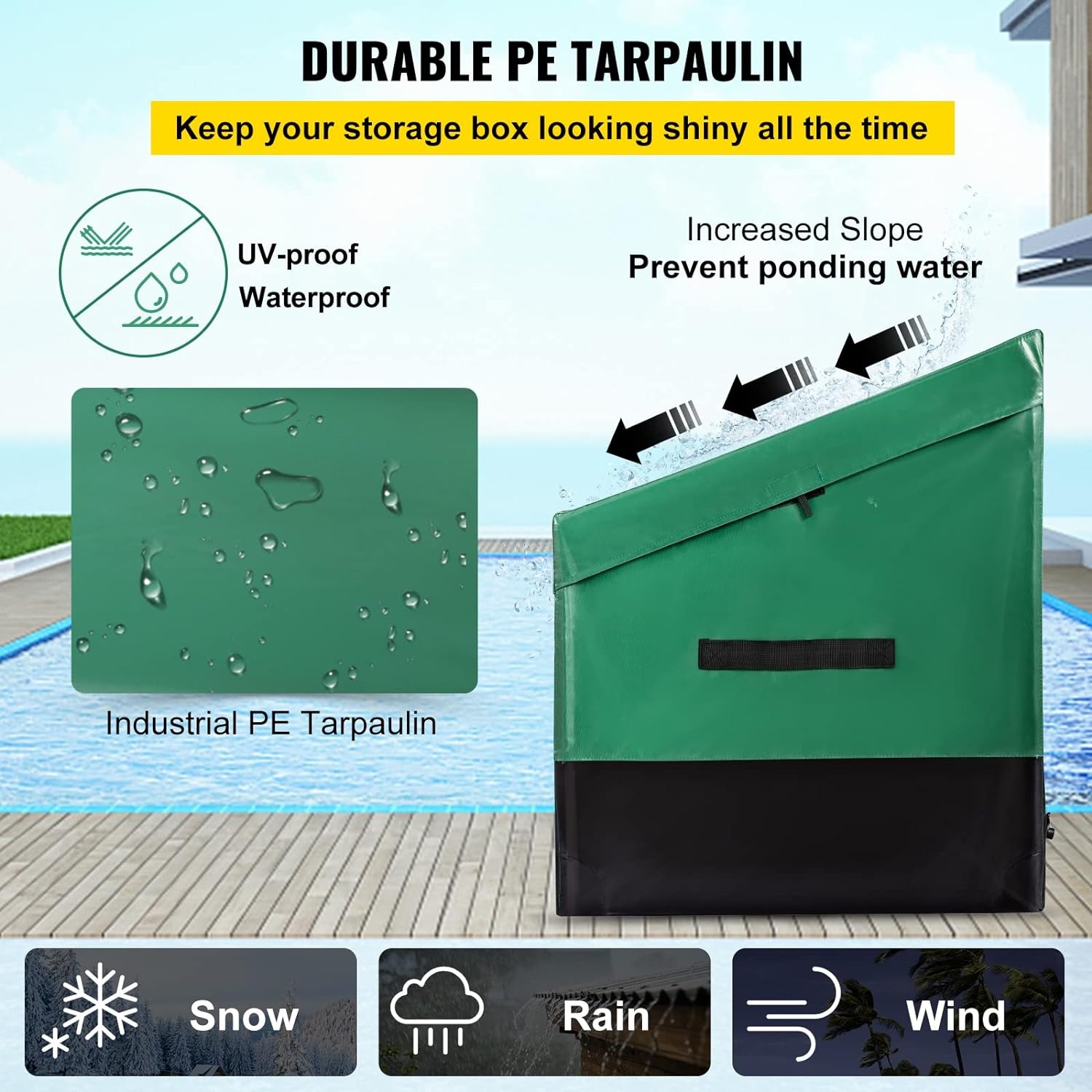 image:imageVEVOR Outdoor Storage Box 150 Gallon Waterproof PE Tarpaulin Deck Box wGalvanized Frame AllWeather Protection amp Portable for Camping Garden Poolside and Yard Black amp Green230gal