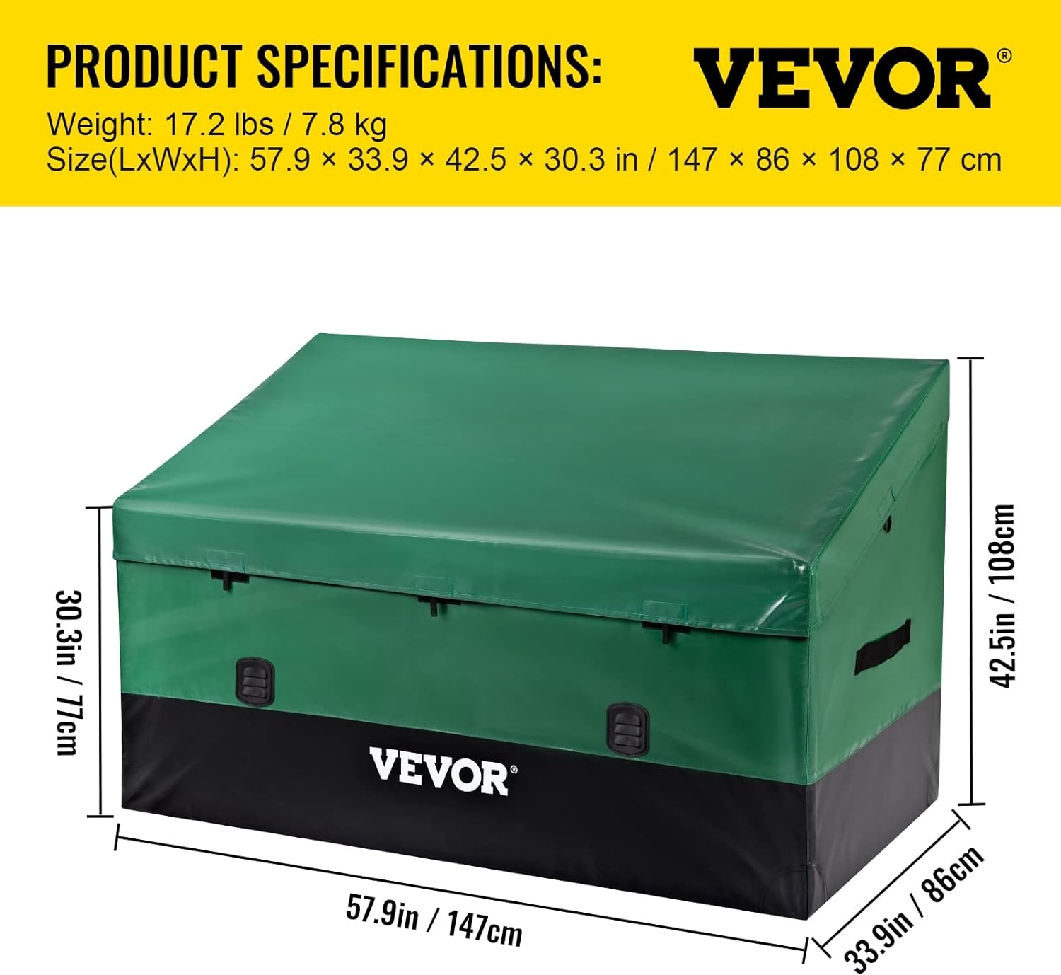 image:imageVEVOR Outdoor Storage Box 150 Gallon Waterproof PE Tarpaulin Deck Box wGalvanized Frame AllWeather Protection amp Portable for Camping Garden Poolside and Yard Black amp Green230gal
