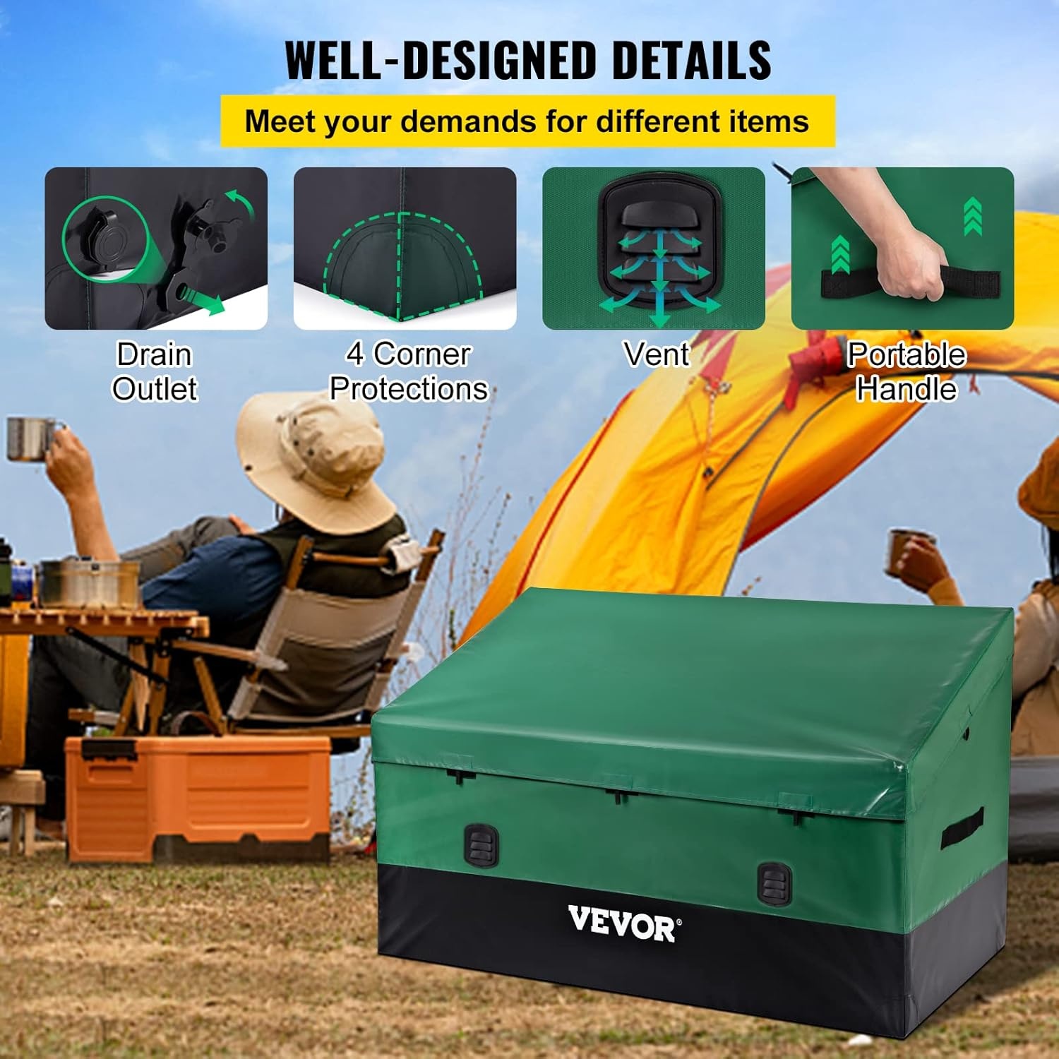 image:imageVEVOR Outdoor Storage Box 150 Gallon Waterproof PE Tarpaulin Deck Box wGalvanized Frame AllWeather Protection amp Portable for Camping Garden Poolside and Yard Black amp Green230gal