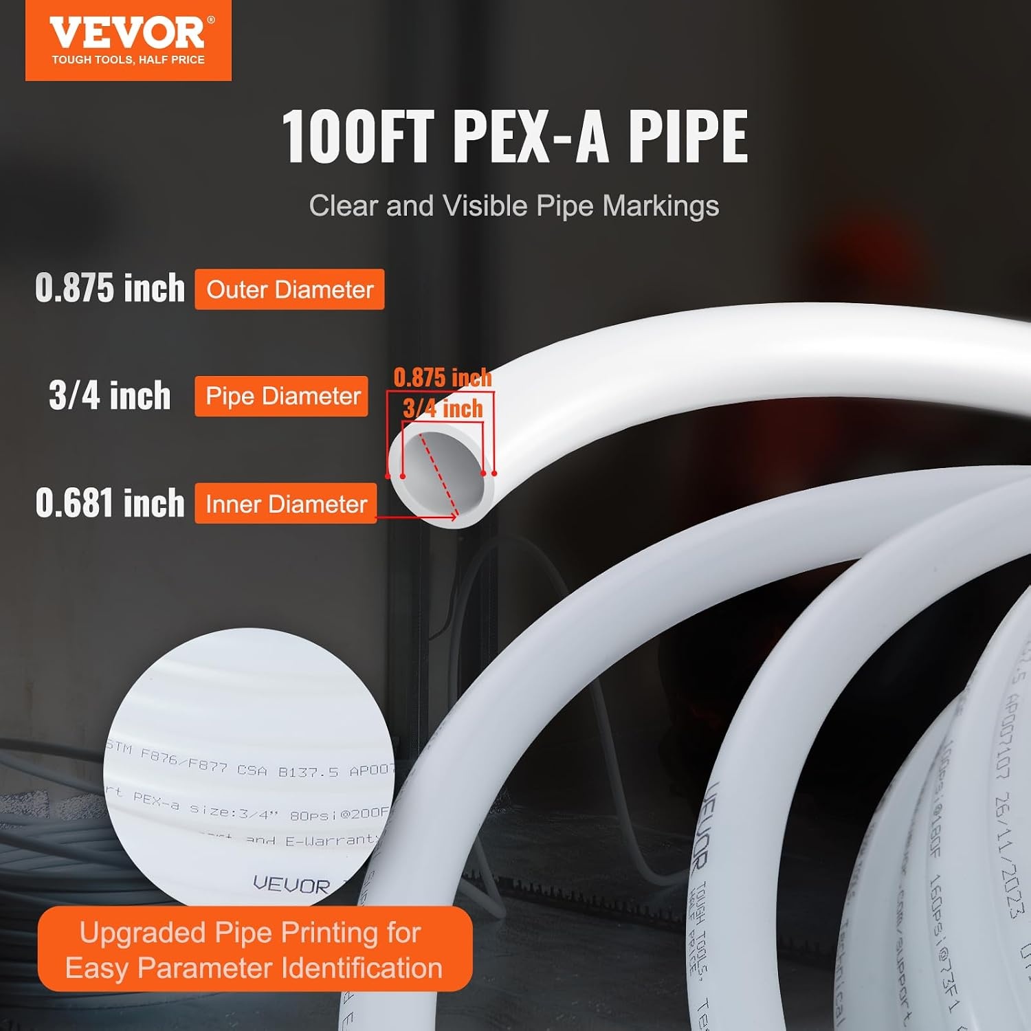image:imageVEVOR PEX Pipe 34 Inch 100 Feet NonOxygen Barrier PEXA Flexible Pipe Tubing for Potable Water for HotCold Water amp Easily Restore Plumbing Applications with Free CutterWhite Pipe Tubing for Potable Hot Cold Water amp Easily Restore Plumbing Applications with Free Cutter WhiteWhite